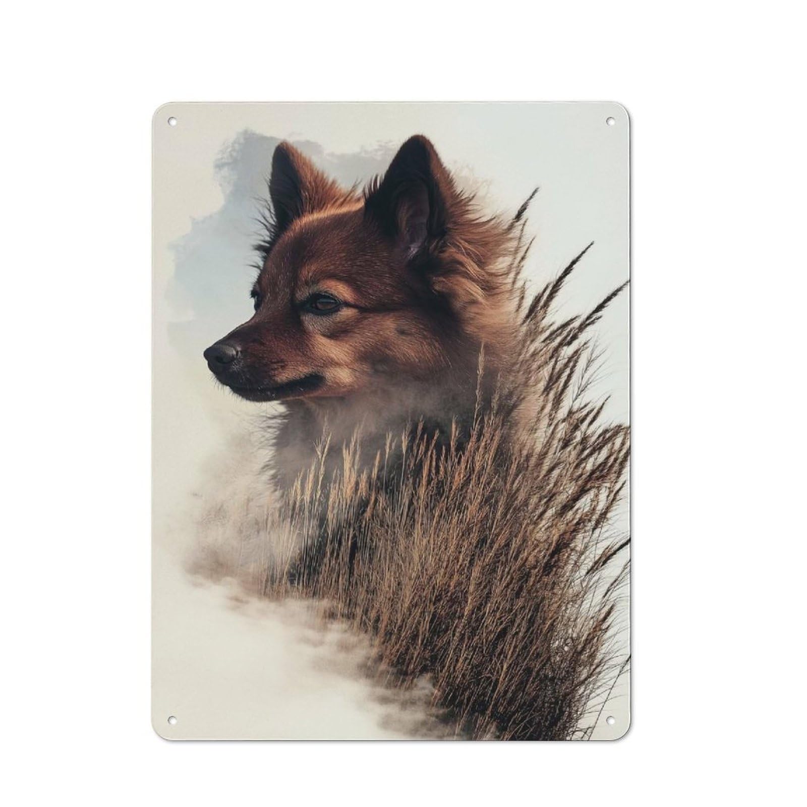 Junmoney Style-11 Decorative Tin Plaque With Wolf In The Grass Design 40X30cm, Decorative Novelty Wall Art For Bedroom, Kitchen, Office Or Living Room