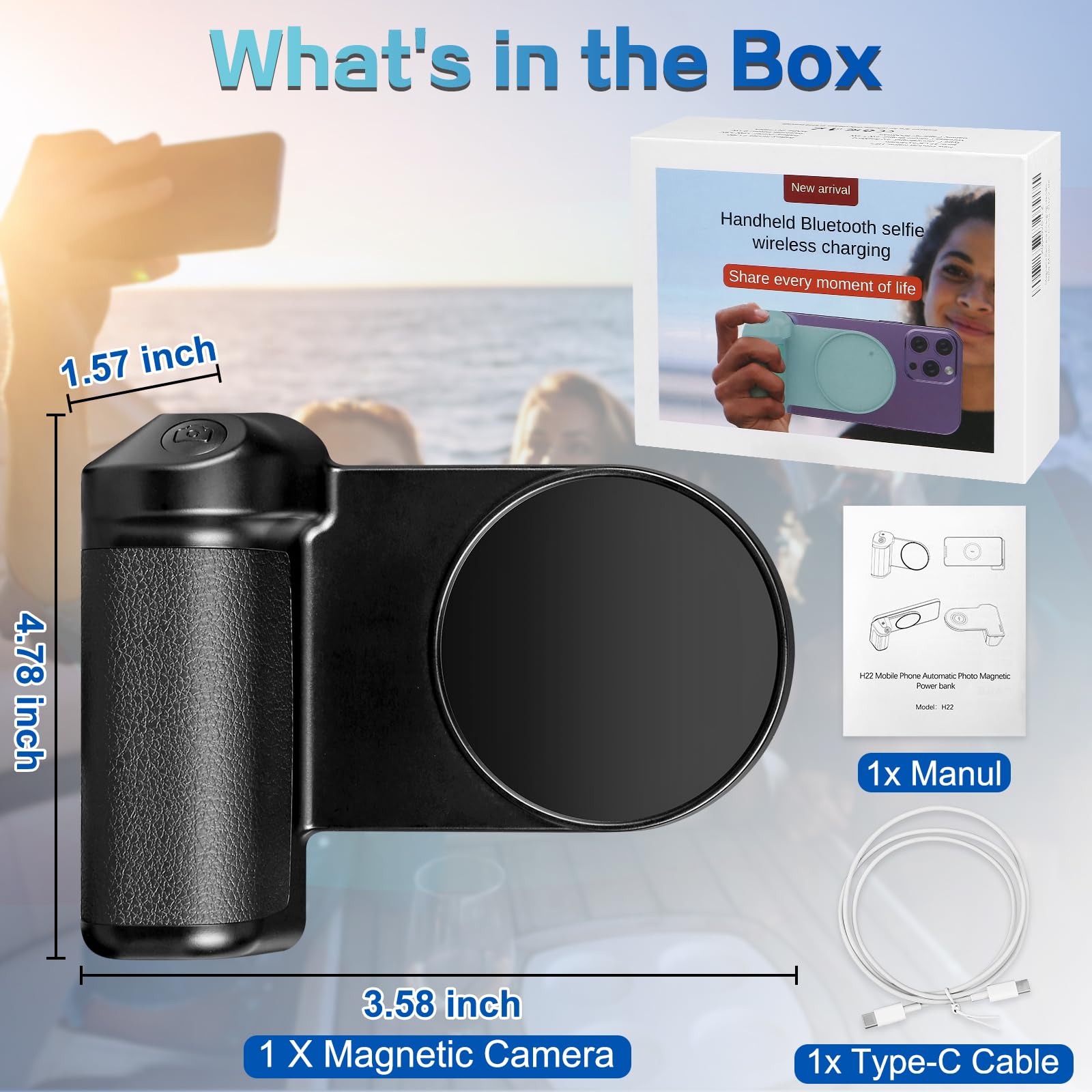 Magnetic Phone Camera Snap Grip Wireless Charging Stand Built In