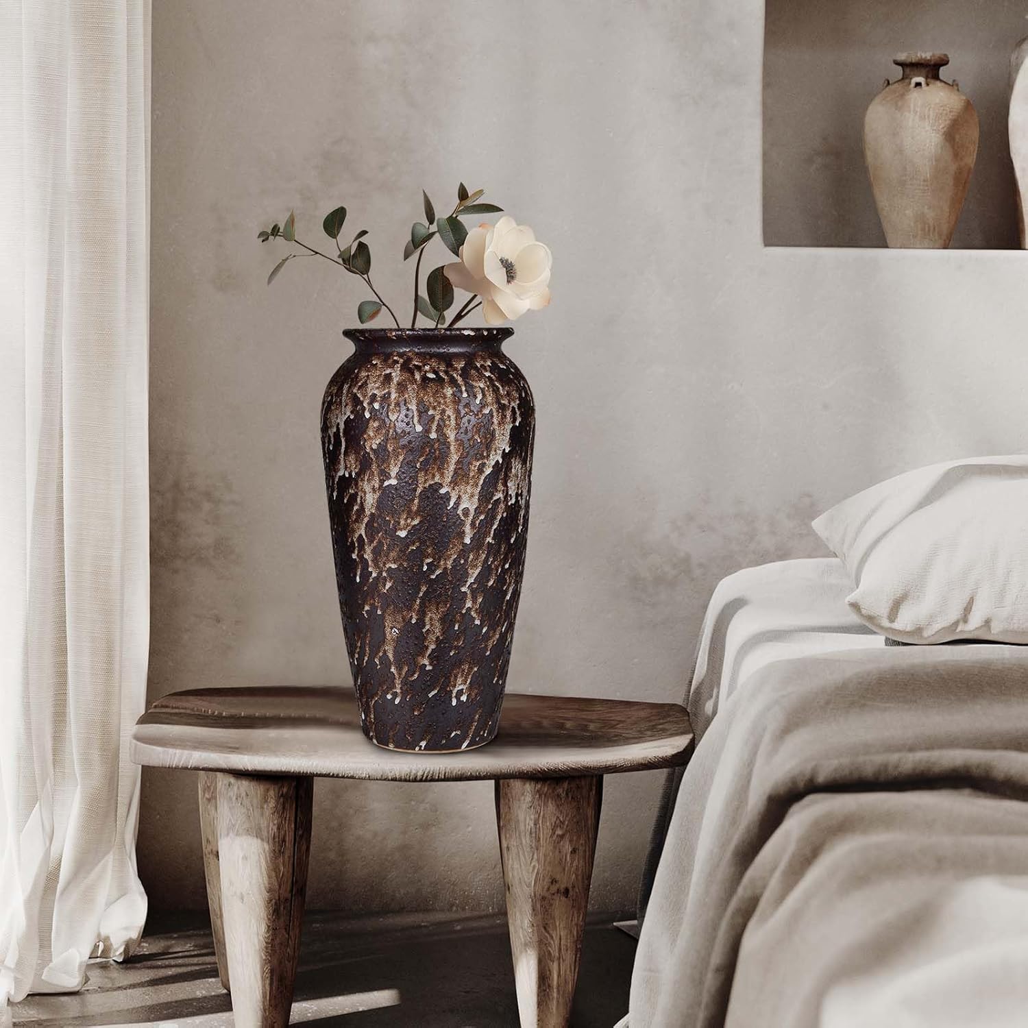 Ceramic Rustic Floor Vase, 12" Large Farmhouse Flower Vase for Home Decor, Vintage Vase Decor for Living Room Centerpieces,Office,Housewarming,Wedding - Image 8