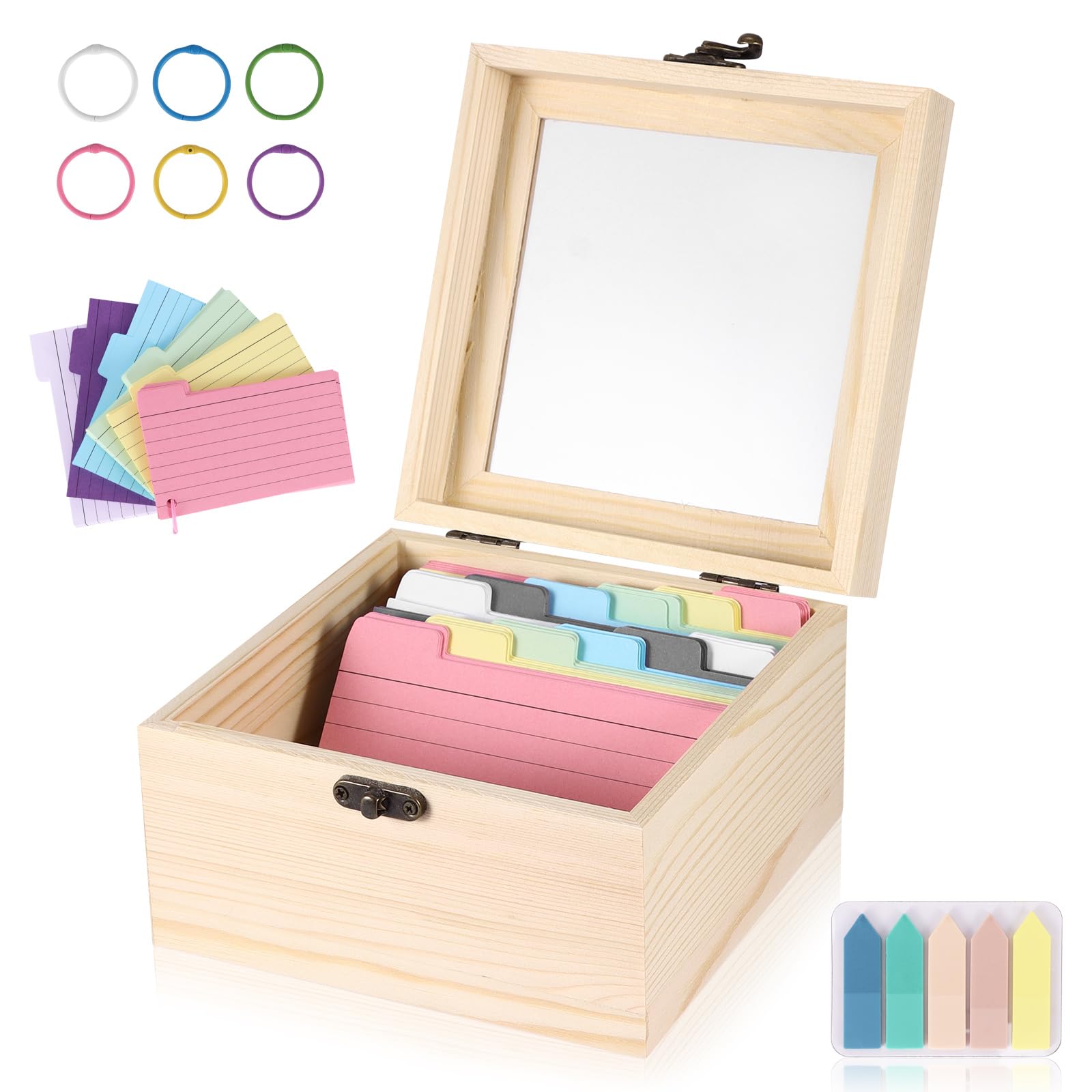 ALLOMN Caja de recetas de madera con tarjetas, cajas de organización de recetas de madera en blanco con 300 tarjetas de 3 x 5 pulgadas, juego de cajas de recetas de cocina para mamá, esposa, cocina