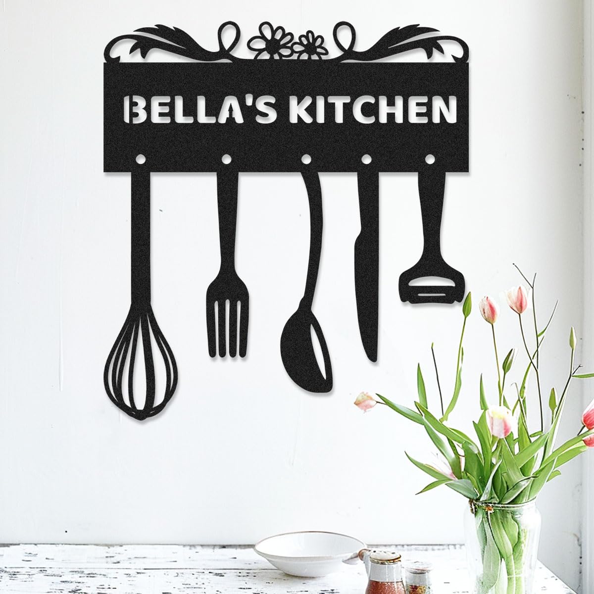 Custom Kitchen Metal Sign, Personalized Kitchen Sign Plaque Metal Wall Art for Dining Room Restaurant Living Room, Customized Farmhouse Country Kitchen Wall Sign for Mom Grandma Chef