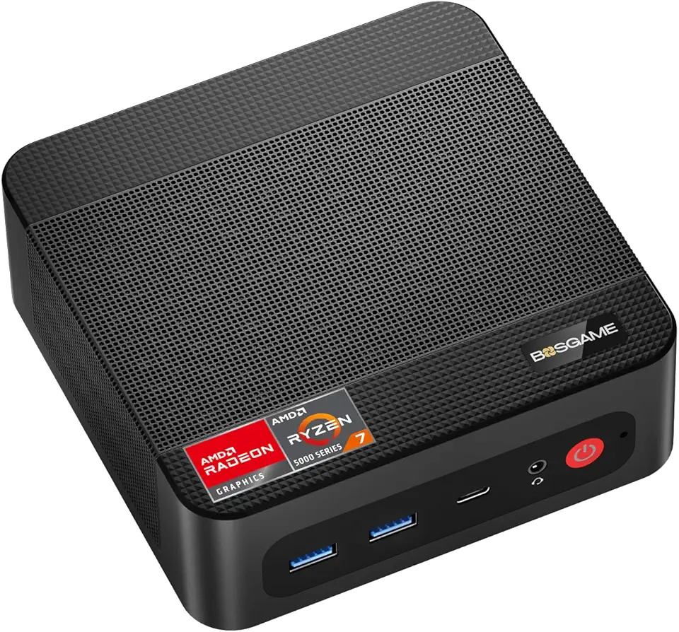 BOSGAME Computadores P4 Mini PC, Ryzen 7 7730U, 16GB DDR4, 1TB M.2 2280 NVMe SSD, Dual LAN 2.5G, Wi-Fi 6E, BT5.2, 4K Triple Display HDMI+DP+Tipo-C