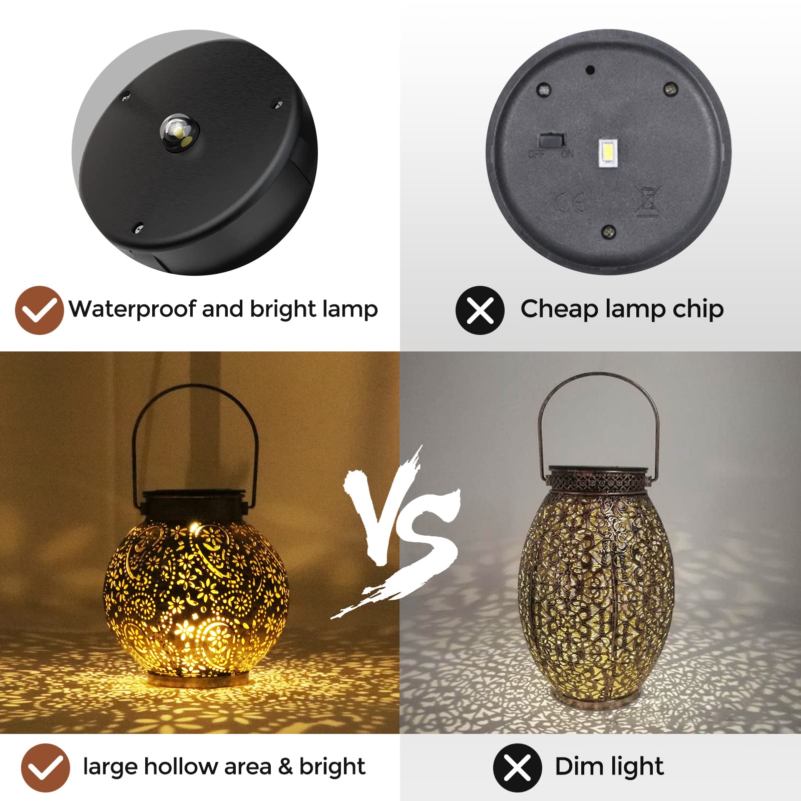 OUILA Solarlaterne für AuÃŸen, 2 Stück Solarlampen Balkon Deko, Outdoor IP65 Wasserdicht Gartendeko für DrauÃŸen, LED Vintage Laterne Hängend für Veranda, Garten Dekorationen Terrasse Rasen Hof G