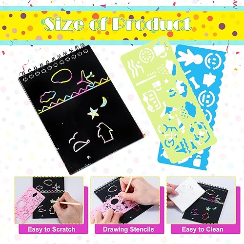 Miniatura 3 de Fulmoon Paquete de 100 blocs de notas para rascar para niños, cuadernos de rascar a granel, blocs de notas para raspar a granel, papel de arte arco