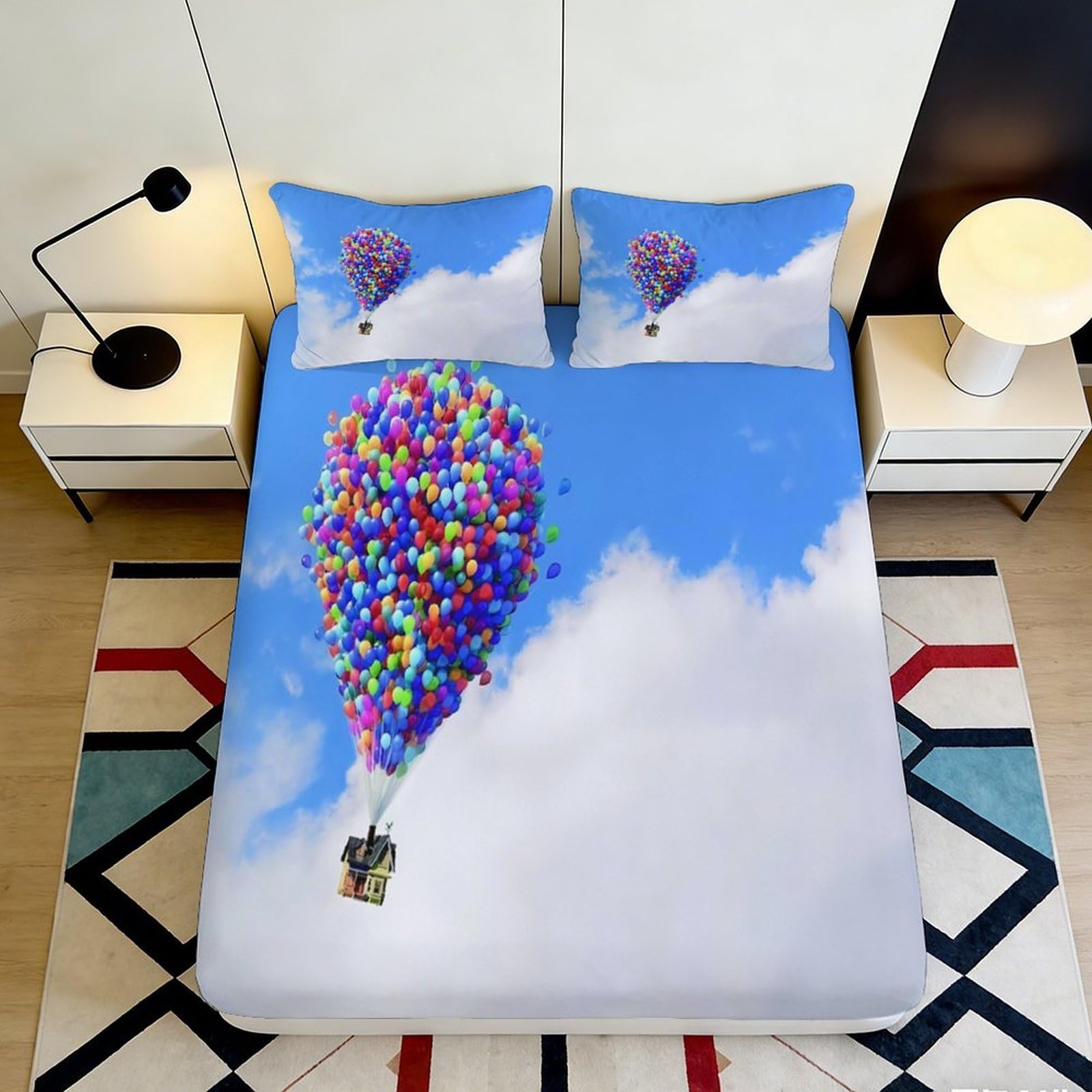 Pnayamiorkfel Style-6 3D Printed Colourful Hot Air Balloon Fitted Sheet Microfiber Soft Bed Sheet For Bedroom Guest Room Dorm Decor Dustproof 90X200x25cm