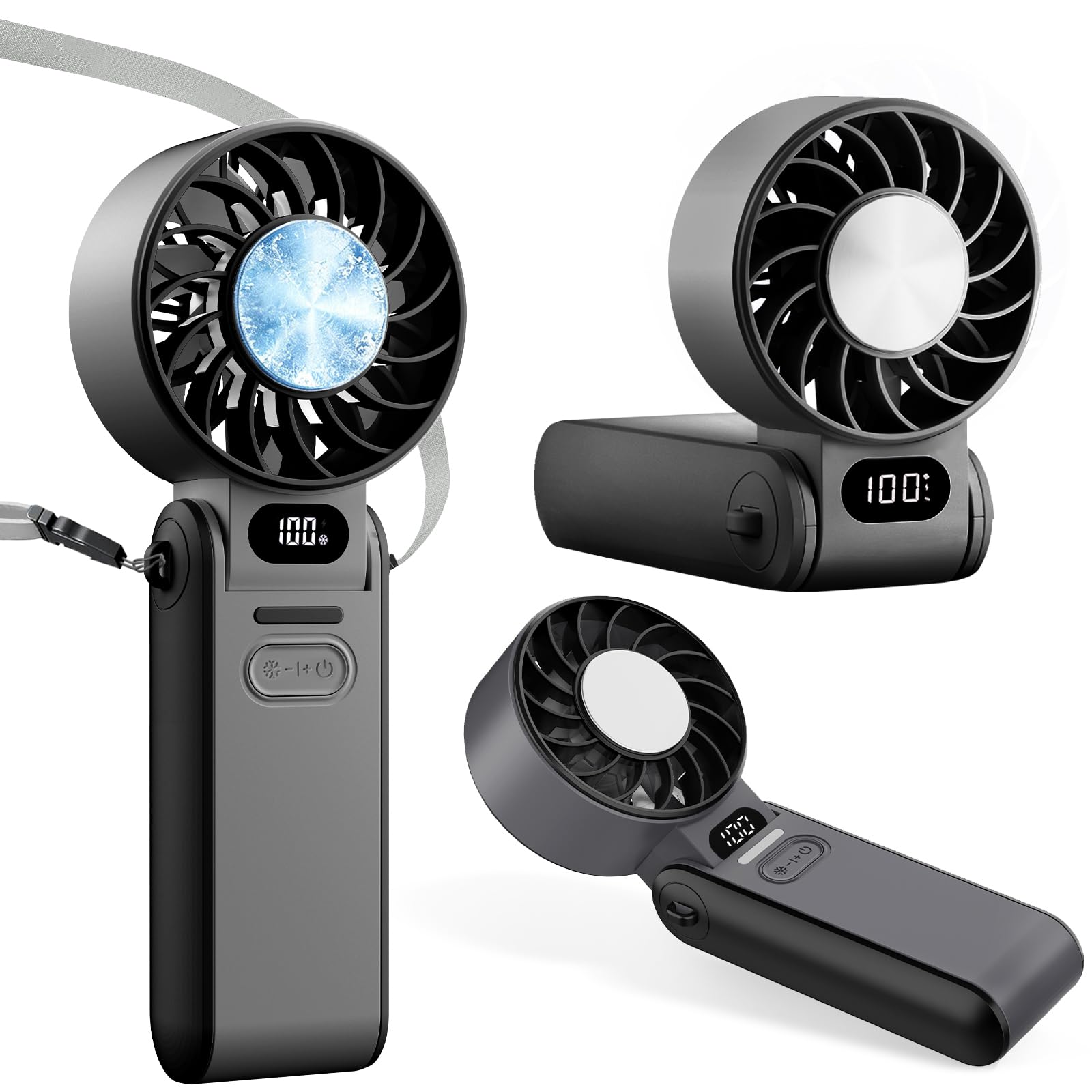 duludulu Handventilator, Hand Ventilator Tragbarer USB Aufladbar Mini Akku 5 Geschwindigkeiten Elektrisch Faltbar Portable Hand Tischventilatoren mit Led Anzeige für Home Office Außen Urlaub Reisen