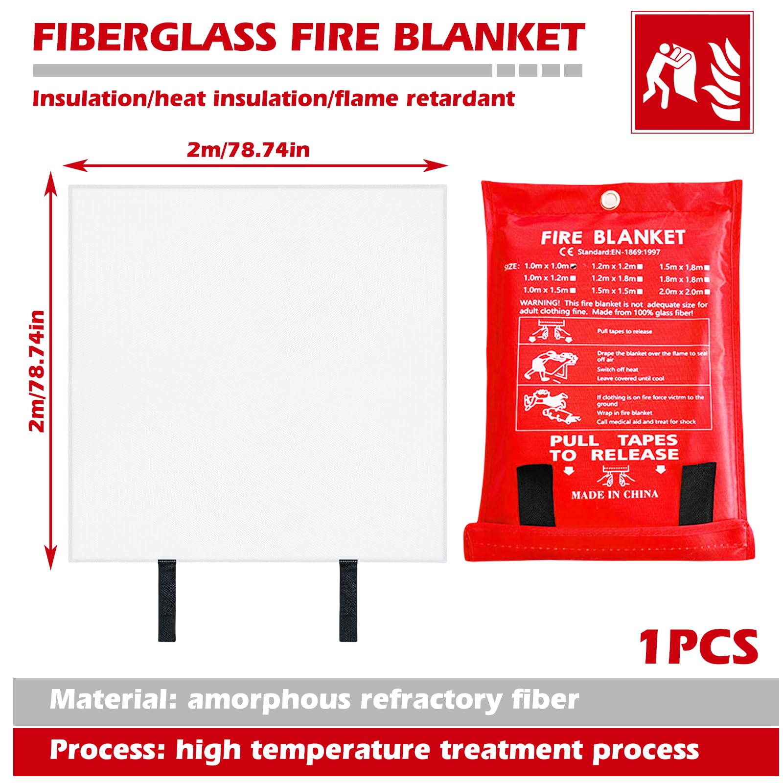 Mantas Ignífugas, 2 M X 2 M Manta Ignífuga, Manta Ignífuga Para Cocina, Manta Ignífuga De Fibra De Vidrio Para Incendios De Grasa, Incendios De Grasa, Cocina, Coche, Caravana, Etc