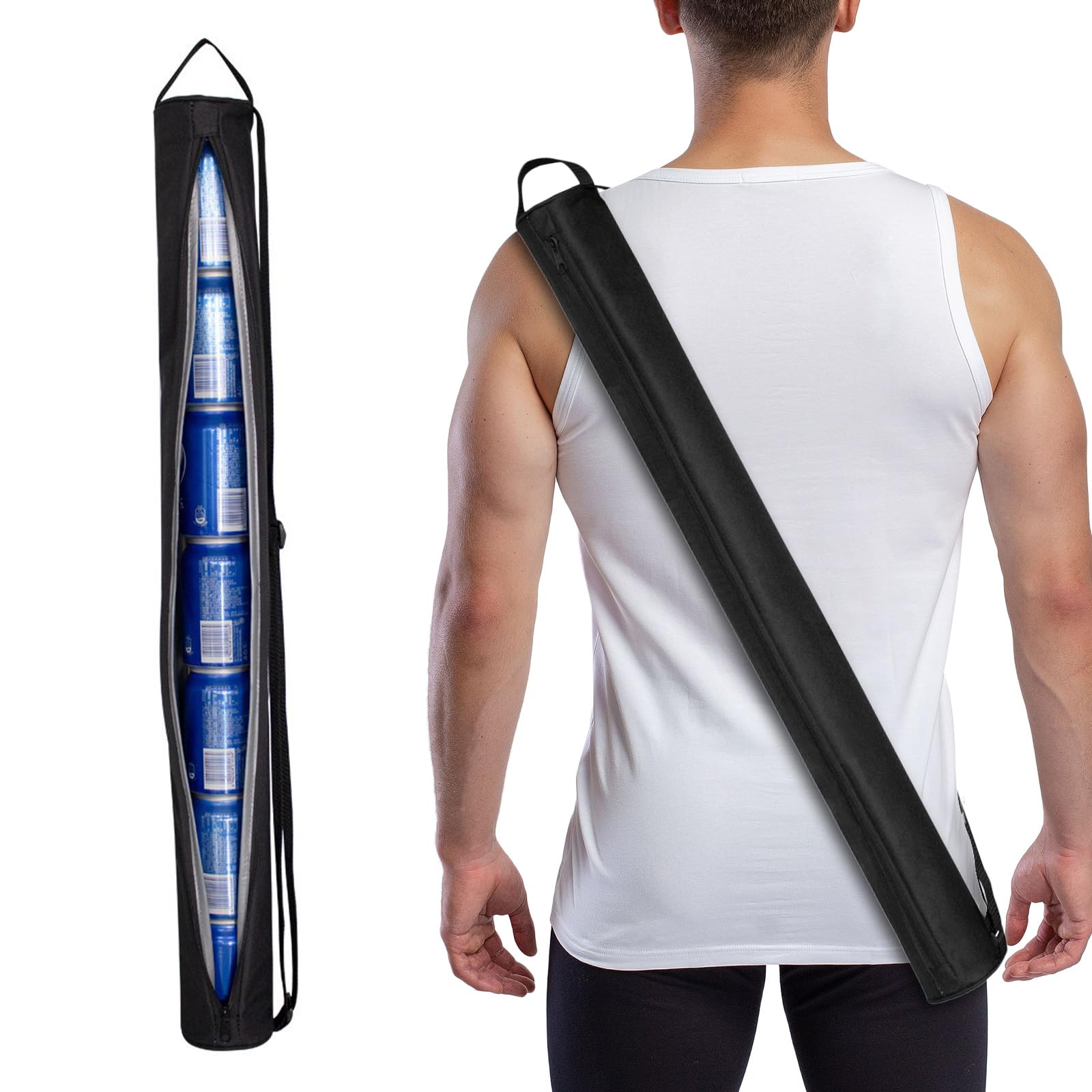 Golf Beer Cooler Sleeve Bag - 7 Can Insulated Beverages Cooler Tube with Adjustable Shoulder Strap, Leakproof Beverage Storage Case, Funny Golf Gifts for Men Beer Lovers Father (Black)