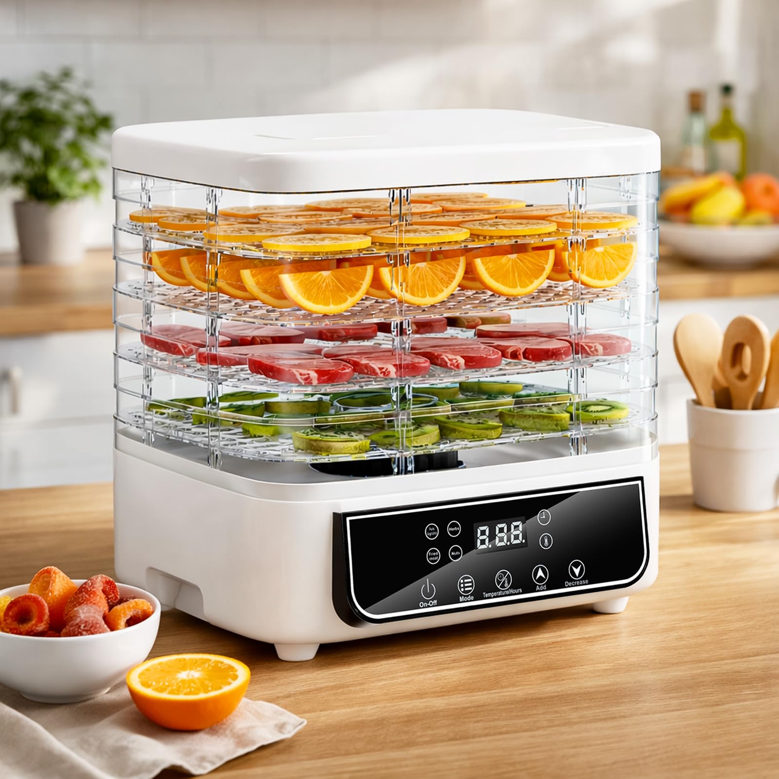 Déshydrateur Alimentaire, Déshydrateur à 5 Plateaux Réglables en Hauteur, Contrôle de Température de 35 à 70°C et Minuterie de 72 Heures, Déshydrateur pour Fruits et Légumes, Sans BPA