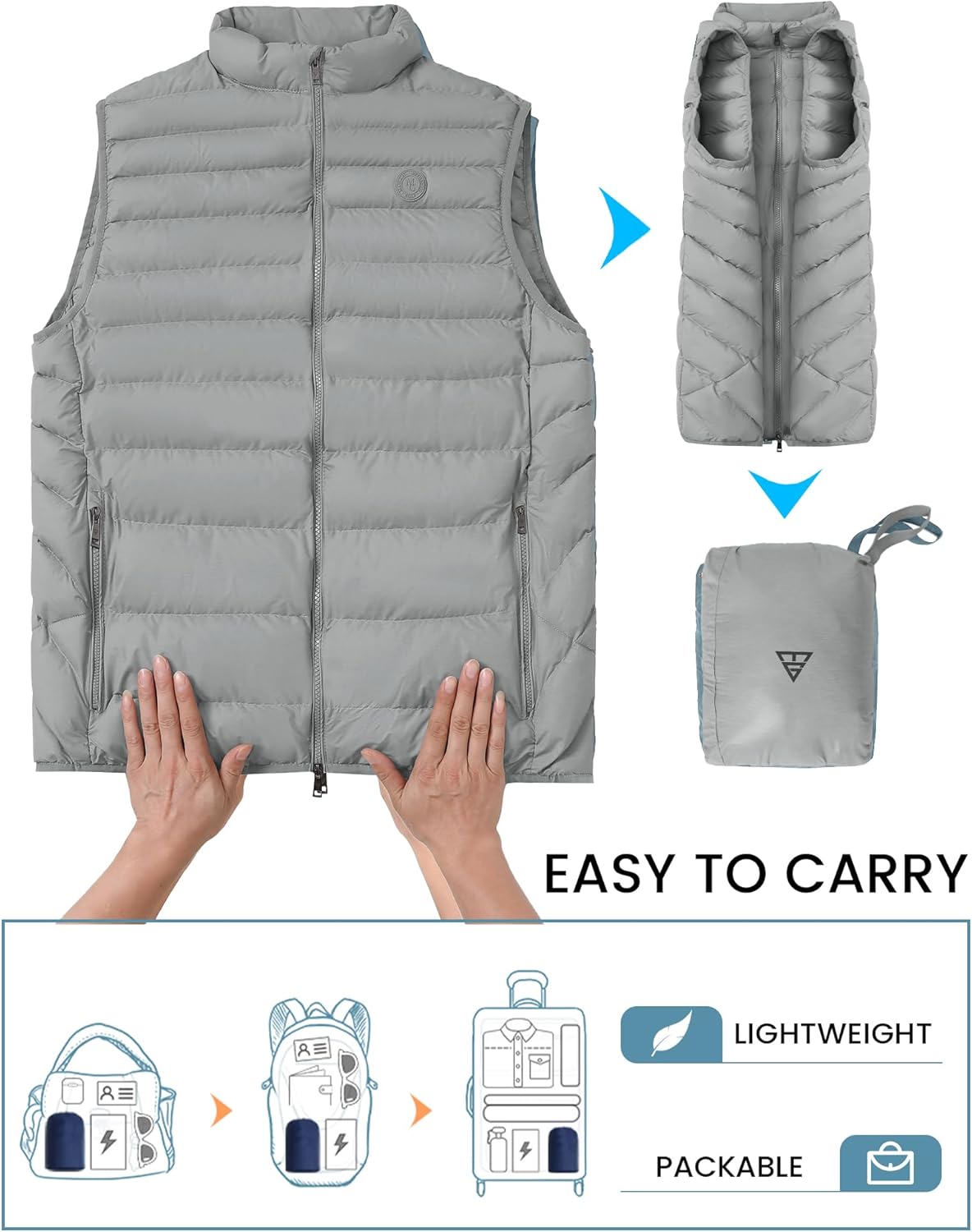 M MAELREG Mens Puffer Vest Lightweight Packable Windproof Insulated Outerwear Warm Winter Zip Pocket Golf Sleeveless Jacket - Image 6