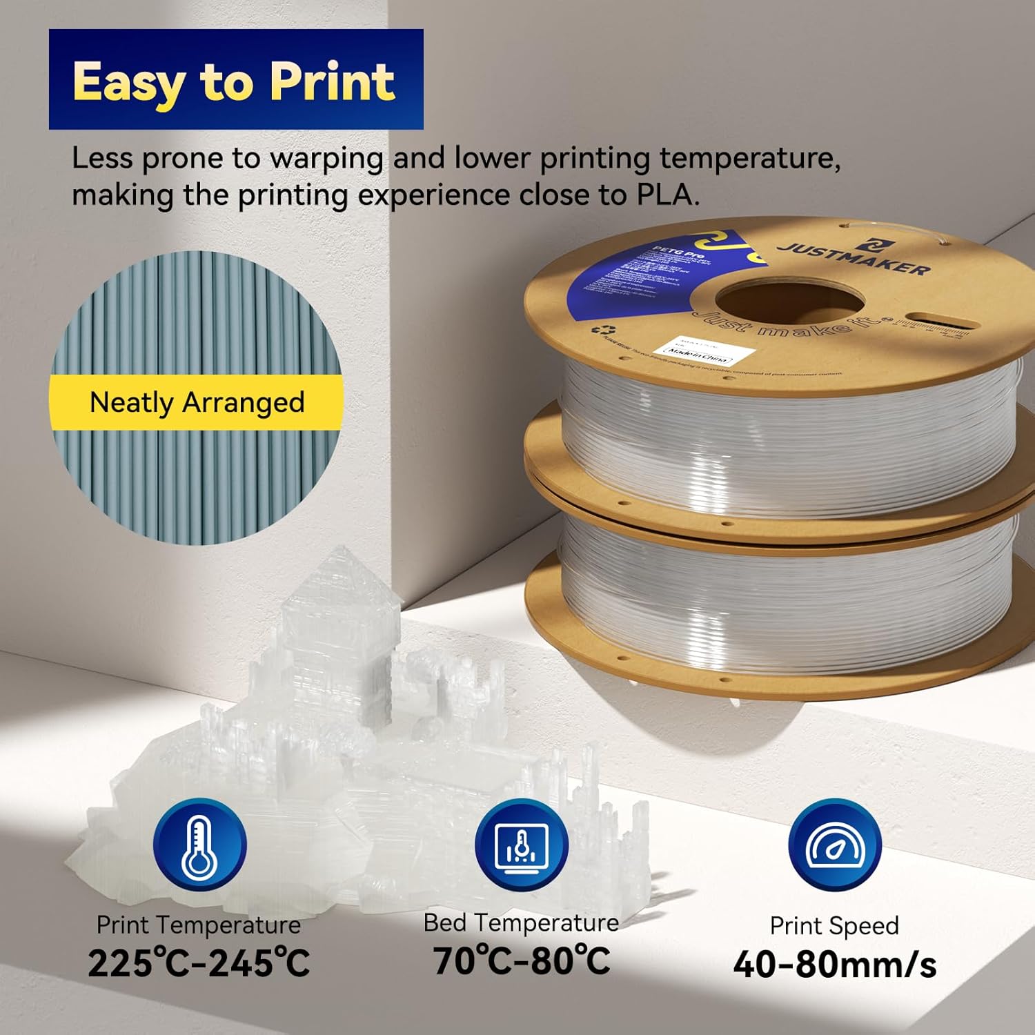 PETG Pro (PETG+) 3D Printer Filament Bundle, Updated Stronger Impact Resistance, Dimensional Accuracy +/-0.03mm, 1.75mm, 1kg, Transparent White