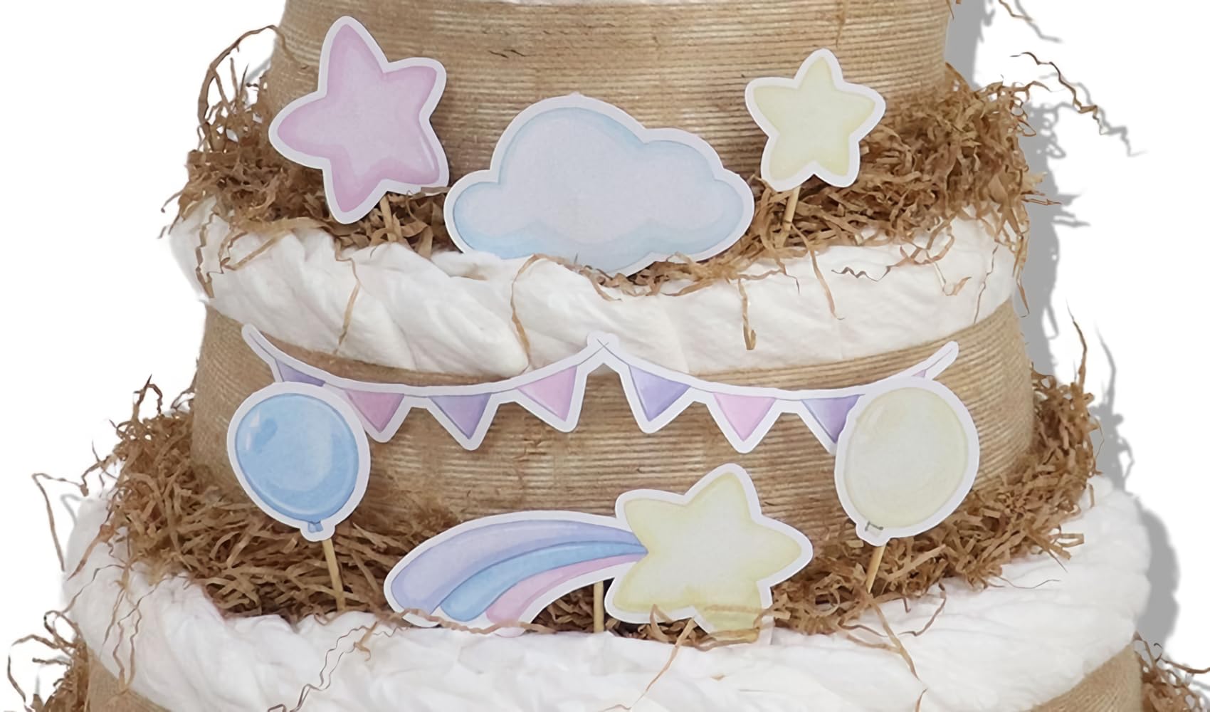Tarta de pañales 4 pisos modelo UNICORNIOS- Regalos para recién nacido - baby shower - TARTAS DE PAÑALES Y MÁS
