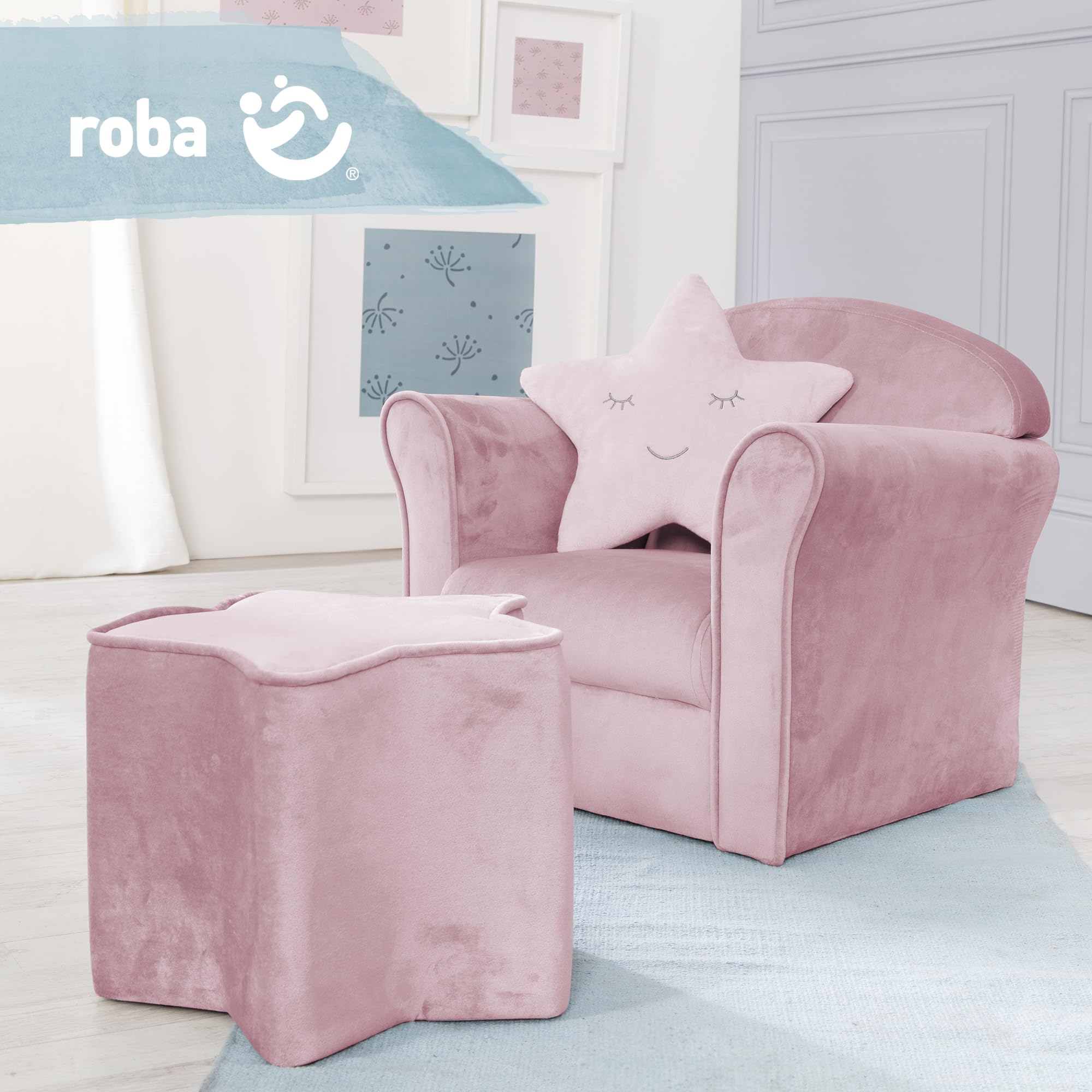 roba Poltrona per Bambini Lil Sofa - con Braccioli - Tessuto in Velluto - Morbido e Soffice - Arredamento per Bambini - per la Cameretta - dai 18 Mesi - Rosa