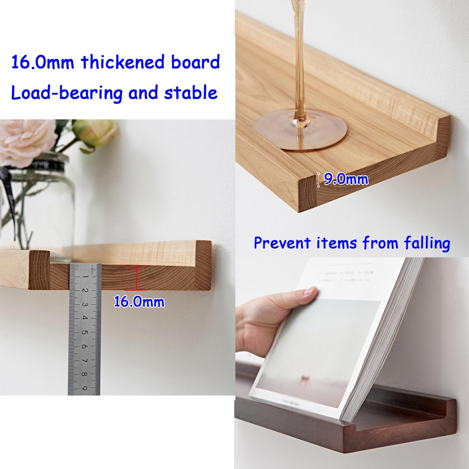 30 * 12cm Scaffale Montato A Parete, Mensola In Legno Massiccio, Scaffale Di Stoccaggio, Scaffale Di Esposizione, Forte Cuscinetto, Risparmio Di Spazio(White,60 * 12cm)