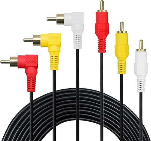 3 cables RCA, chapado en oro de 90 grados, cable de audiovideo RCA en ángulo recto, 3 machos a 3 machos, cable de audio compuesto AV AV (6 pies5.9