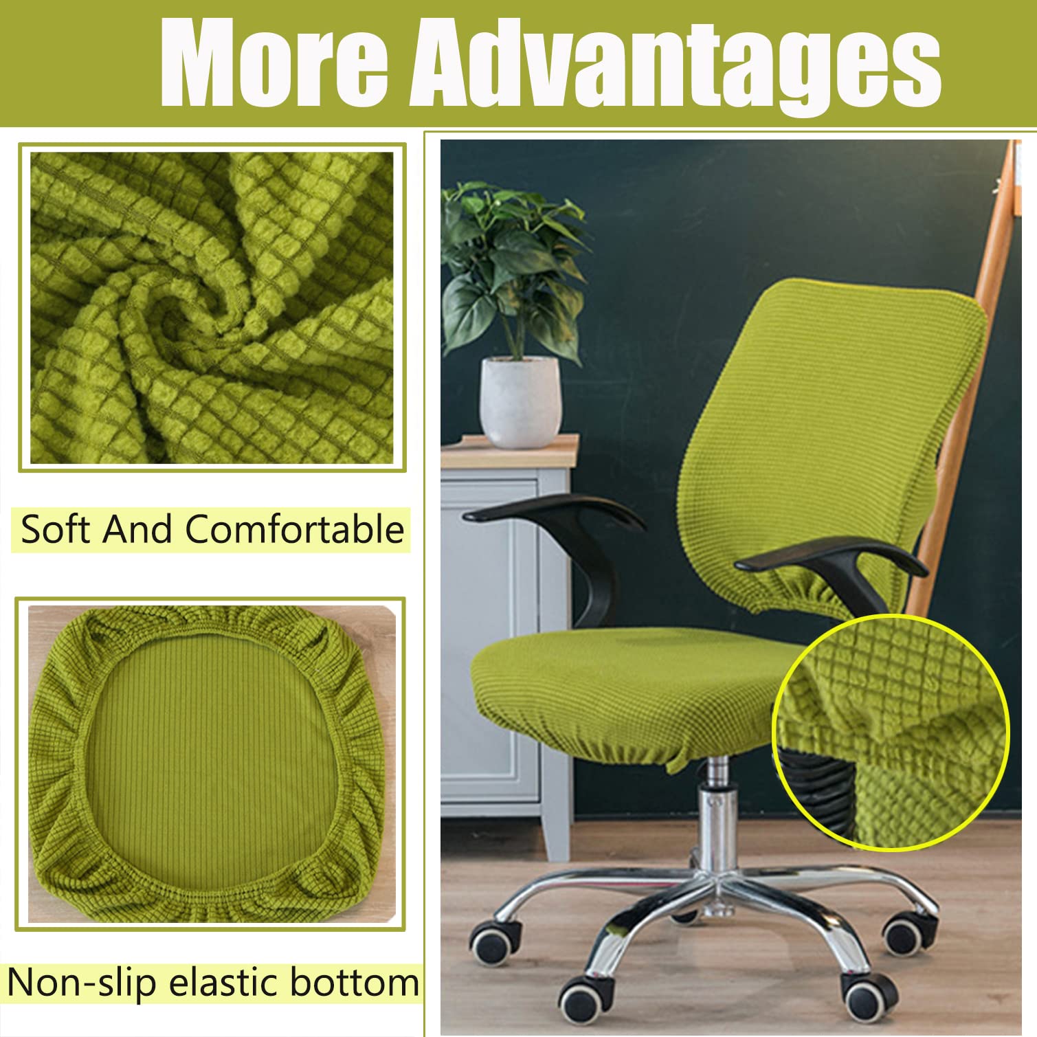 Fodera elastica universale per sedia da ufficio, protezione elastica in spandex per sedie da computer rotanti, verde, adatta alla maggior parte delle dimensioni, per uso domestico e ufficio