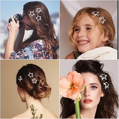 Miniatura 7 de 100 pinzas para el pelo de estrella, pasadores de pelo de estrella de metal plateado de 1.22 pulgadas con clip de garra de estrella, horquillas de