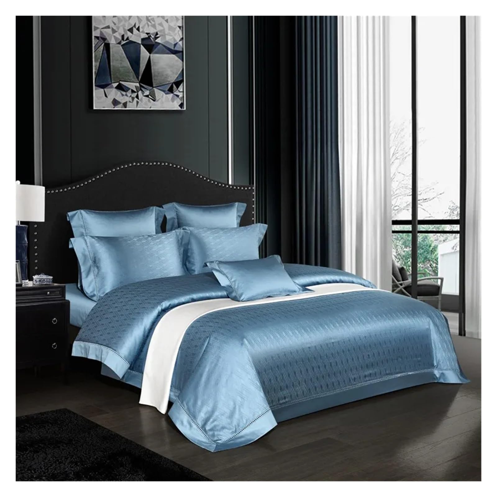 Sbcgfy A Bed Four Pieces Set, Chic Damask Jacquard Duvet Cover Set Queen King Size 4Pcs 1000Tc Egyptian Cotton Bedding Set Bed Sheet Pillowcase,-King Size 2.0M Bed 4Pcs