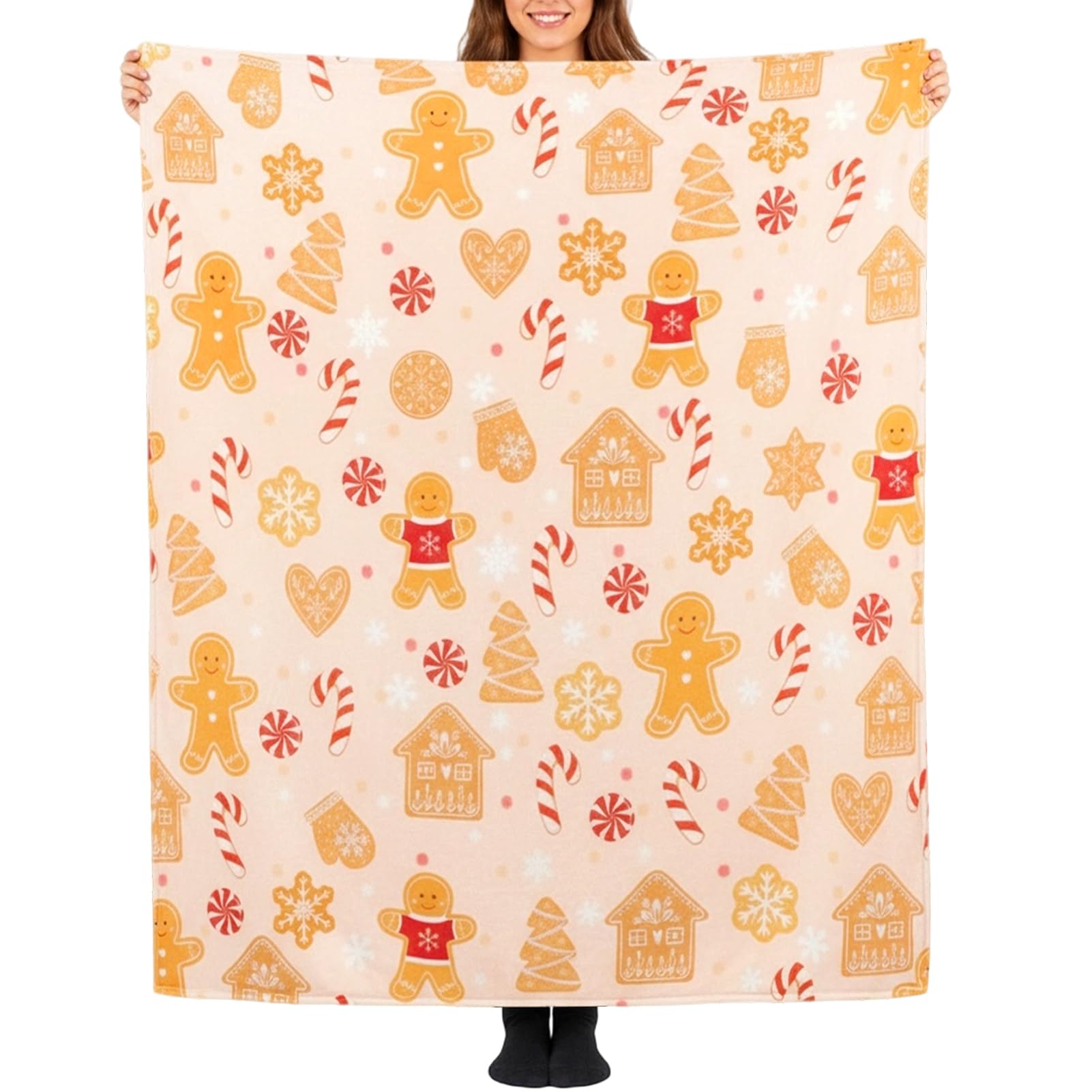 Manta de Navidad mullida para sofá, cama, sofá (130 x 150 cm), manta de felpa para invierno, acogedora vacaciones, alce copo de nieve (Kachi)