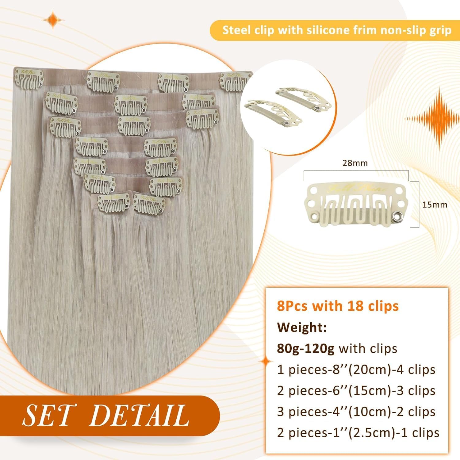 Full Shine Blonde Human Hair Clip in Extensions, 22 Inch Long Hair Extensions for Women, Seamless Extension Clip Ins Straight Remy Natural Hair 8 Pcs 120g