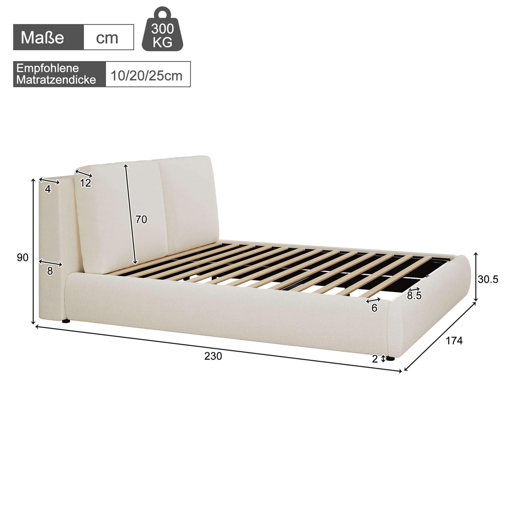 Cama tapizada, 160 x 200 cm, cama funcional hidráulica, somier, cabecero acolchado, gran espacio de almacenamiento, beige