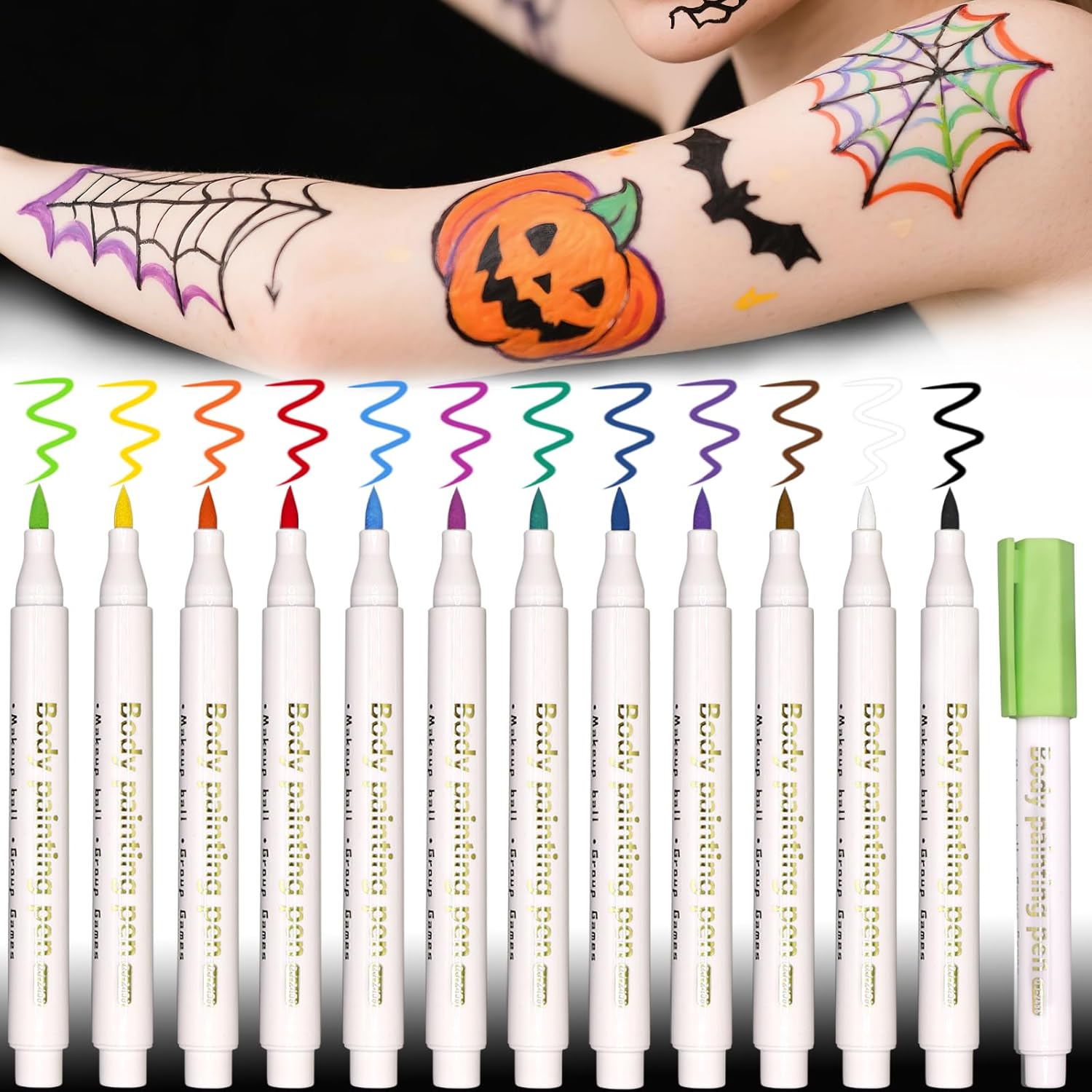 12 Colors Face Paint Pens for Teen Adults, Washable Face Body Painting Kit, Water-based Tattoo Markers for Skin, Teen Gifts Trendy Stuff, Halloween Face Makeup, Fine-line Drawing