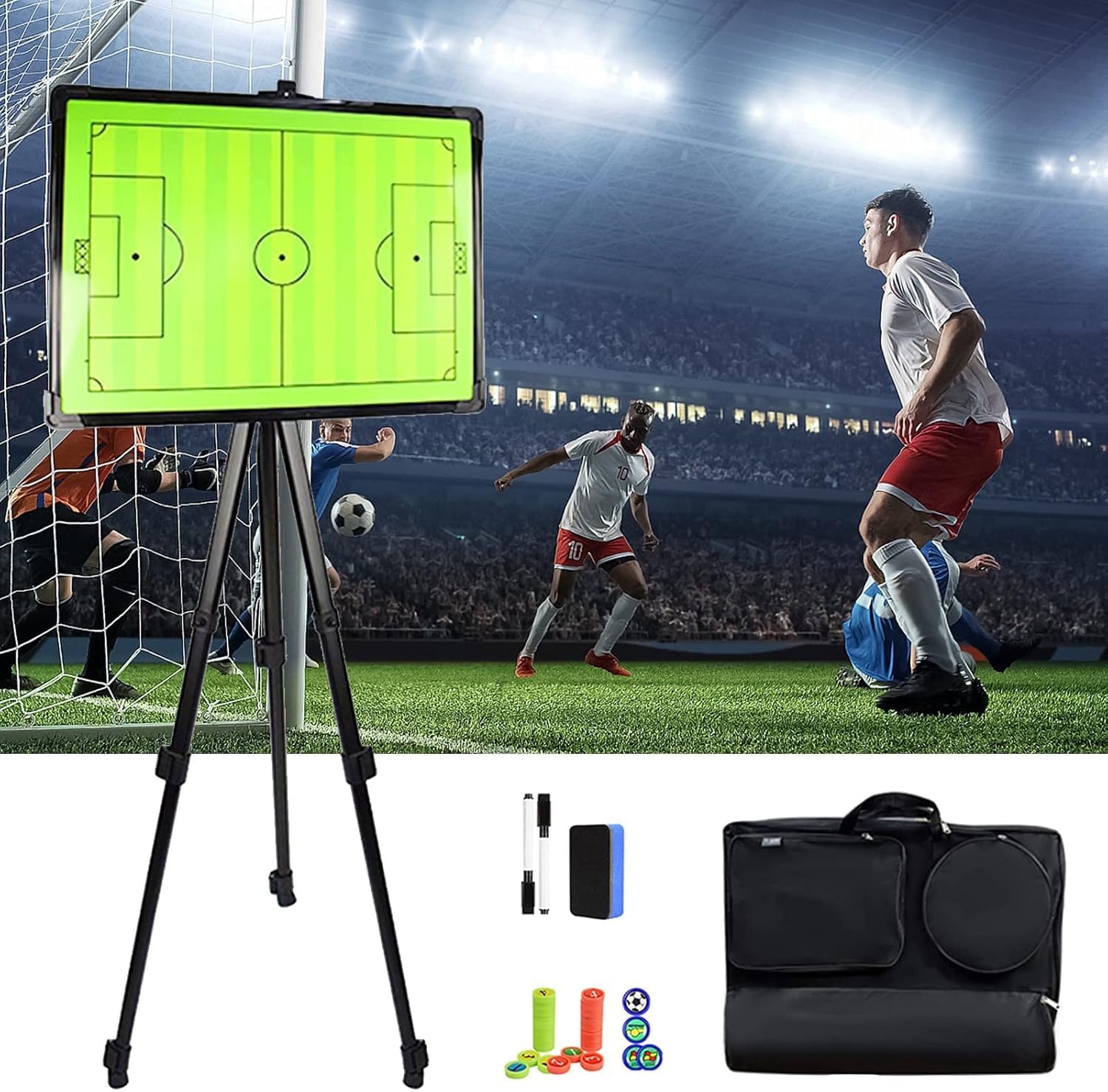Lavagna da Calcio, Grande Lavagna Magnetica da Calcio per Allenatori, Appunti da Calcio per Allenatori con Supporto, Grande Lavagna Tattica con Telaio in Alluminio Ideale per Esercizi, Stra
