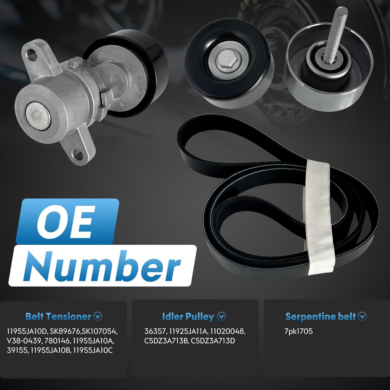 39155 Drive Belt Tensioner Serpentine Belt Idler Pulley Kit for Nissan Altima 3.5 2007-2013, Maxima, Murano 2009-2014 (3.5L V6 Only) #Replace 11955JA10D 7PK1705 11925JA11A 11925JA100