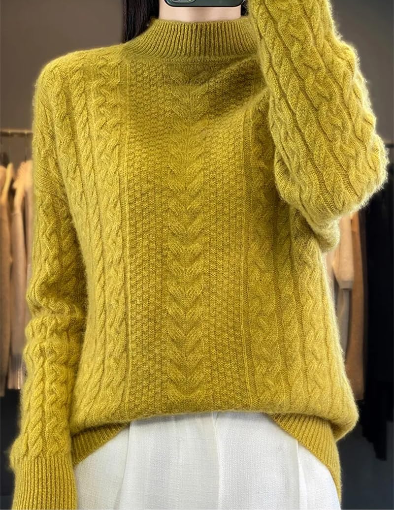 Dninmim Maglione da donna in lana ispessita a collo alto Jacquard Maglioni allentato Pullover maglieria