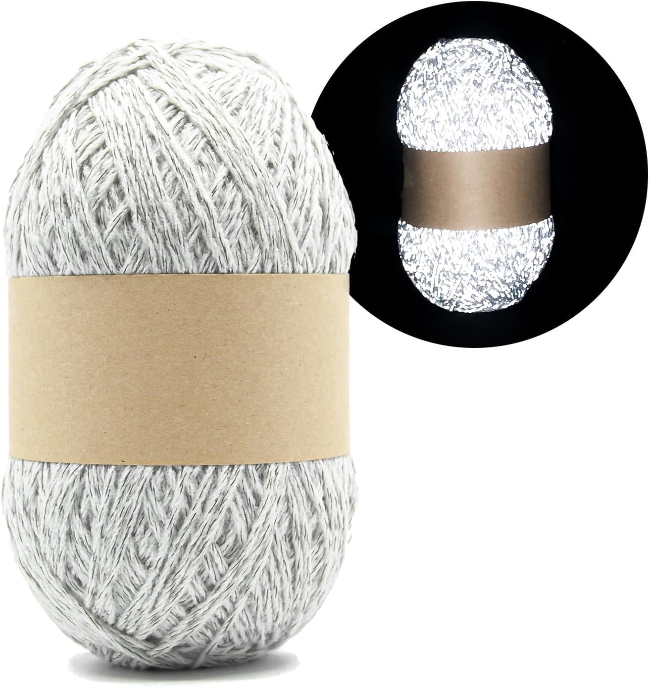 Reflective Yarn,Crocheting/Knitting Scarves,Hats,Socks,Masks and Other Glow in The Dark Yarn Projects,Reflective Thread has 230 Yards/3.5oz per roll (White-1)