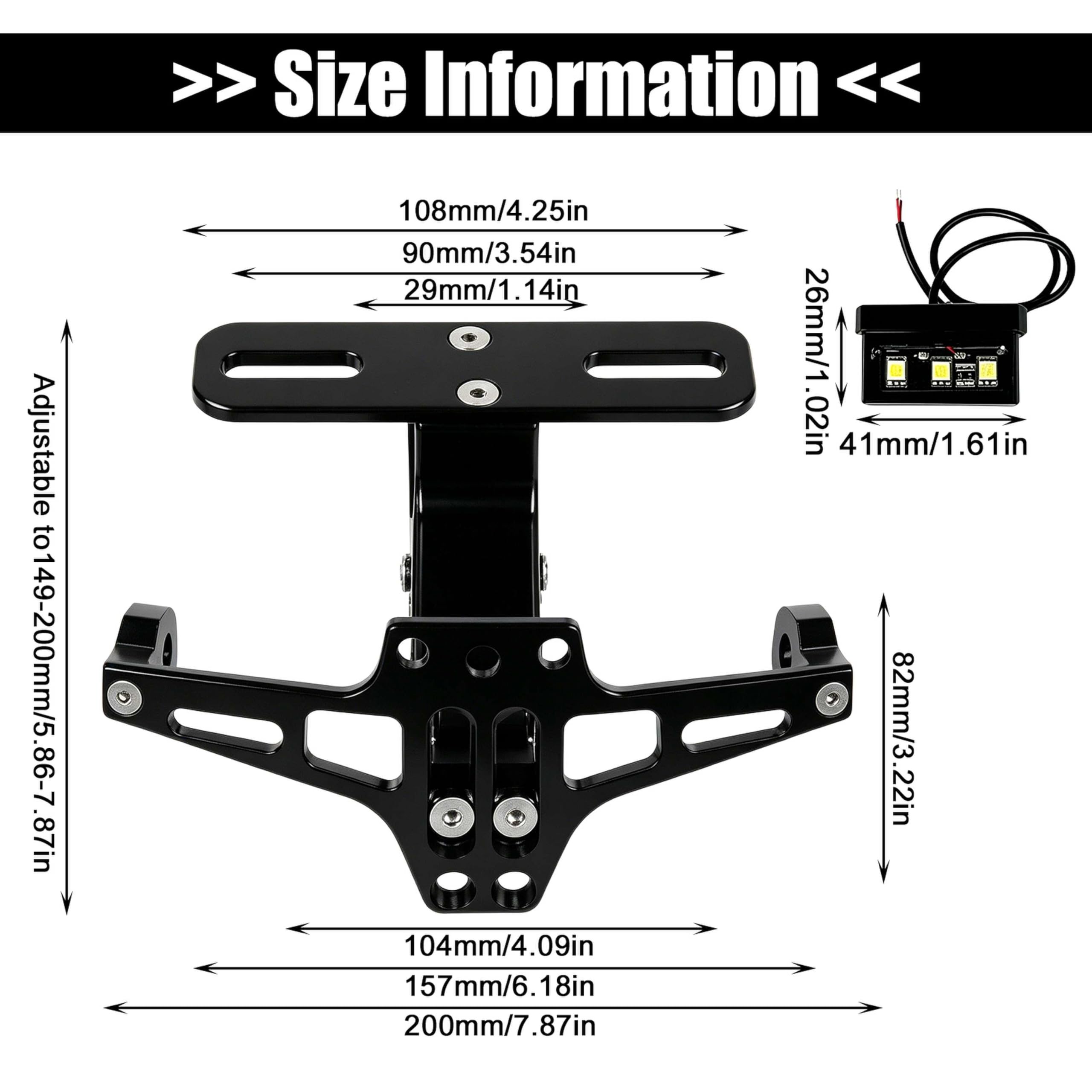 Portatarga moto, portatarga regolabile con illuminazione targa e strumenti, in lega di alluminio universale, compatibile con la maggior parte dei modelli di moto comuni