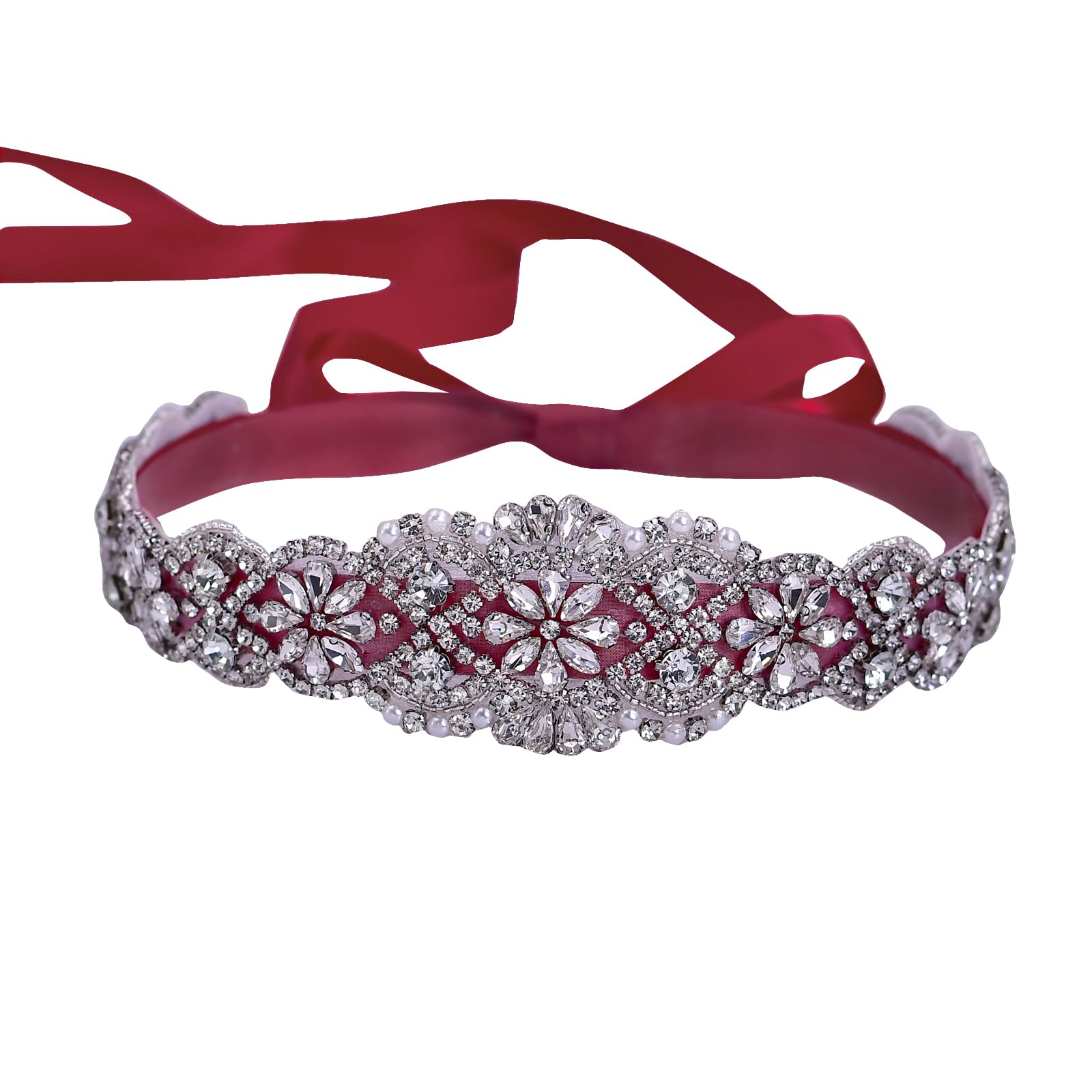 azaleas Women's Crystal Thin Wedding Belt Sashes Bridal Sash Belt for Wedding, Bridesmaid Flower Girl Dress Accessories 16IN, Wine Red, One Size