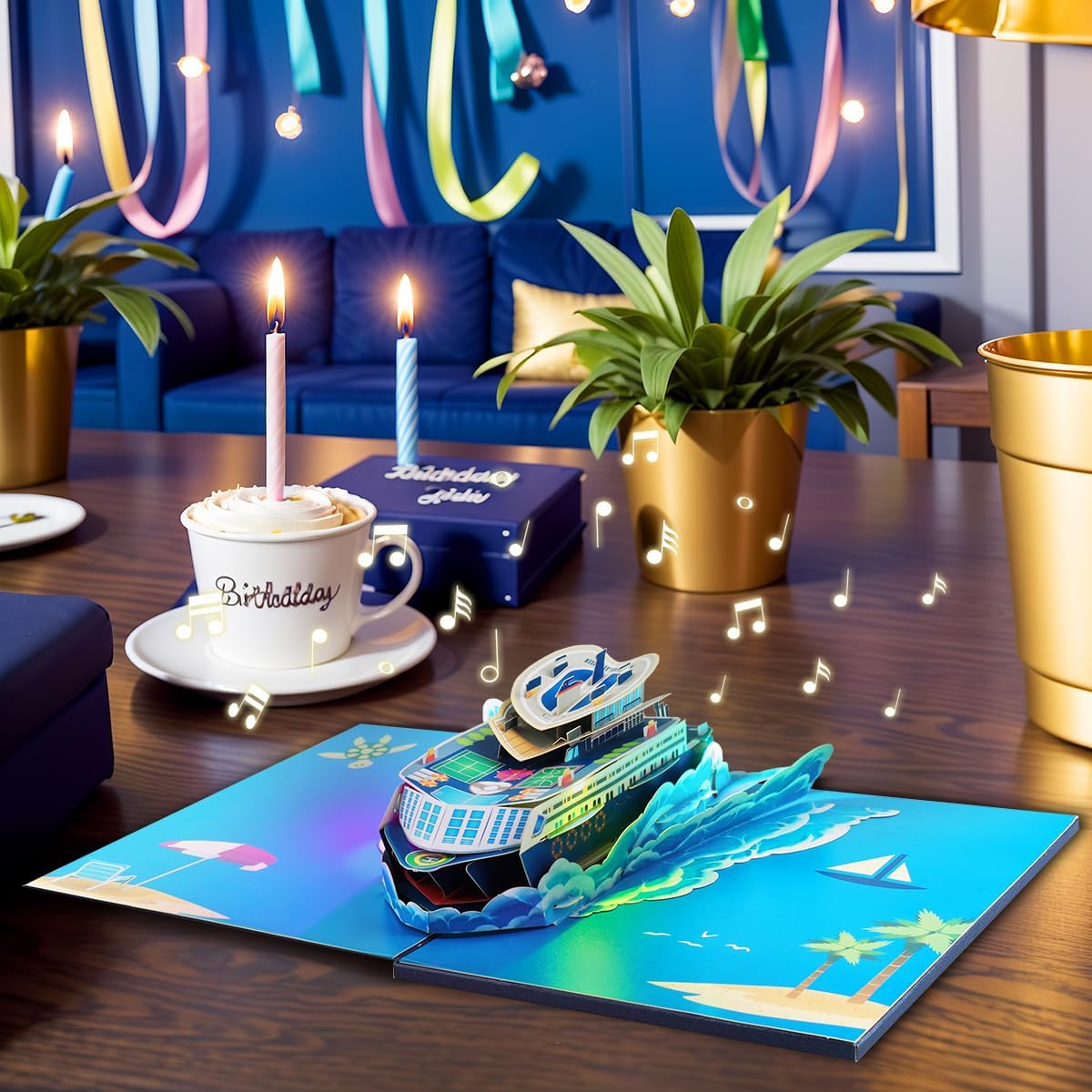 Musical Cruise Ship Pop Up Card, Light & Music Dad Birthday Cards, 3D Father's Day Card, Music Pop Up Birthday Card, Happy Anniversary Card, for All Occasion with Envelope. - Image 3