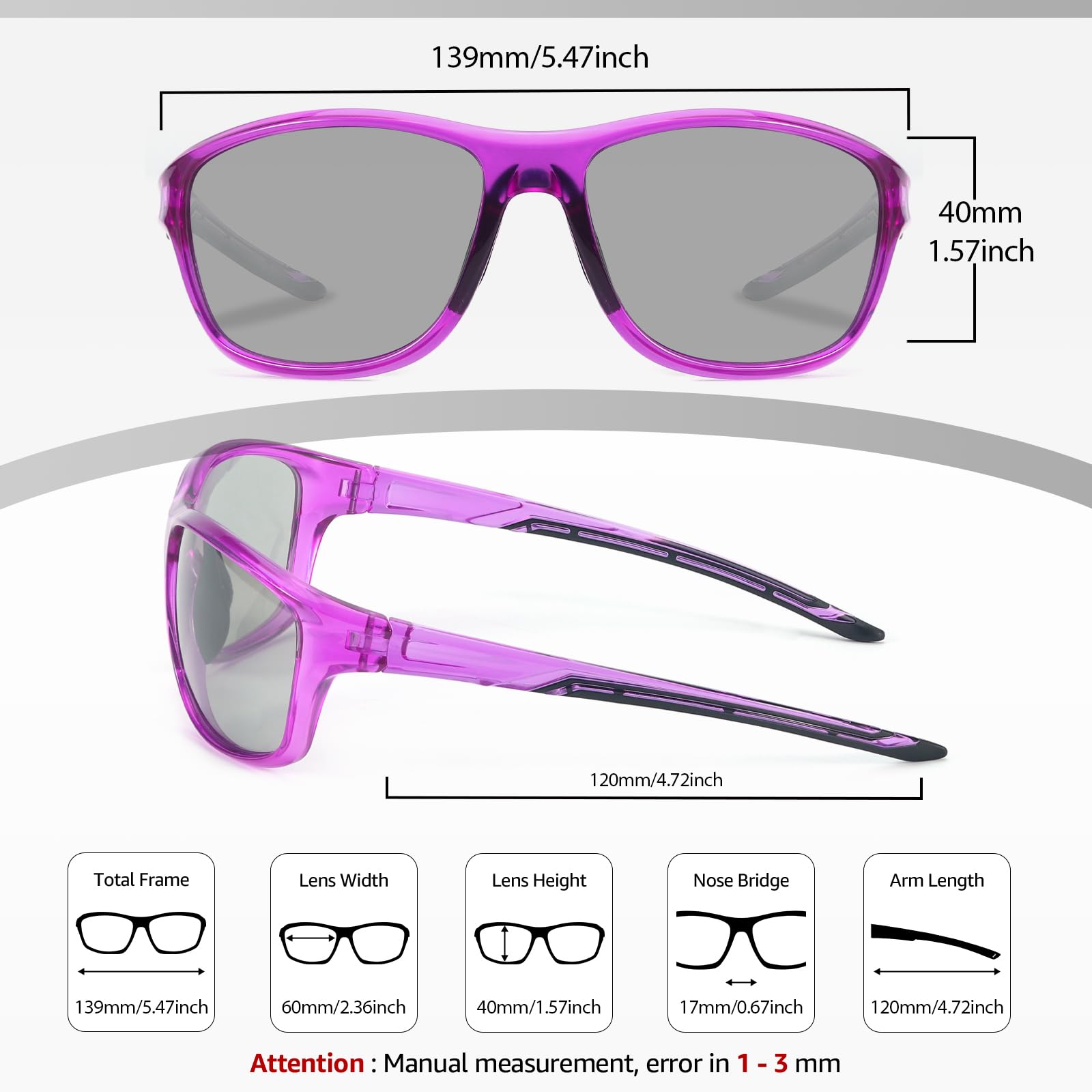 Myiaur Occhiali da ciclismo auto-tonici da donna, polarizzati, con protezione UV, occhiali da sole fotocromatici, per ciclismo, corsa e attività all'aperto