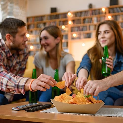 Miniatura 6 de Ocmoiy Bandejas de papel de 3 libras, paquete de 50 bandejas desechables para nachos, papel kraft de alta resistencia, soportes para botes de