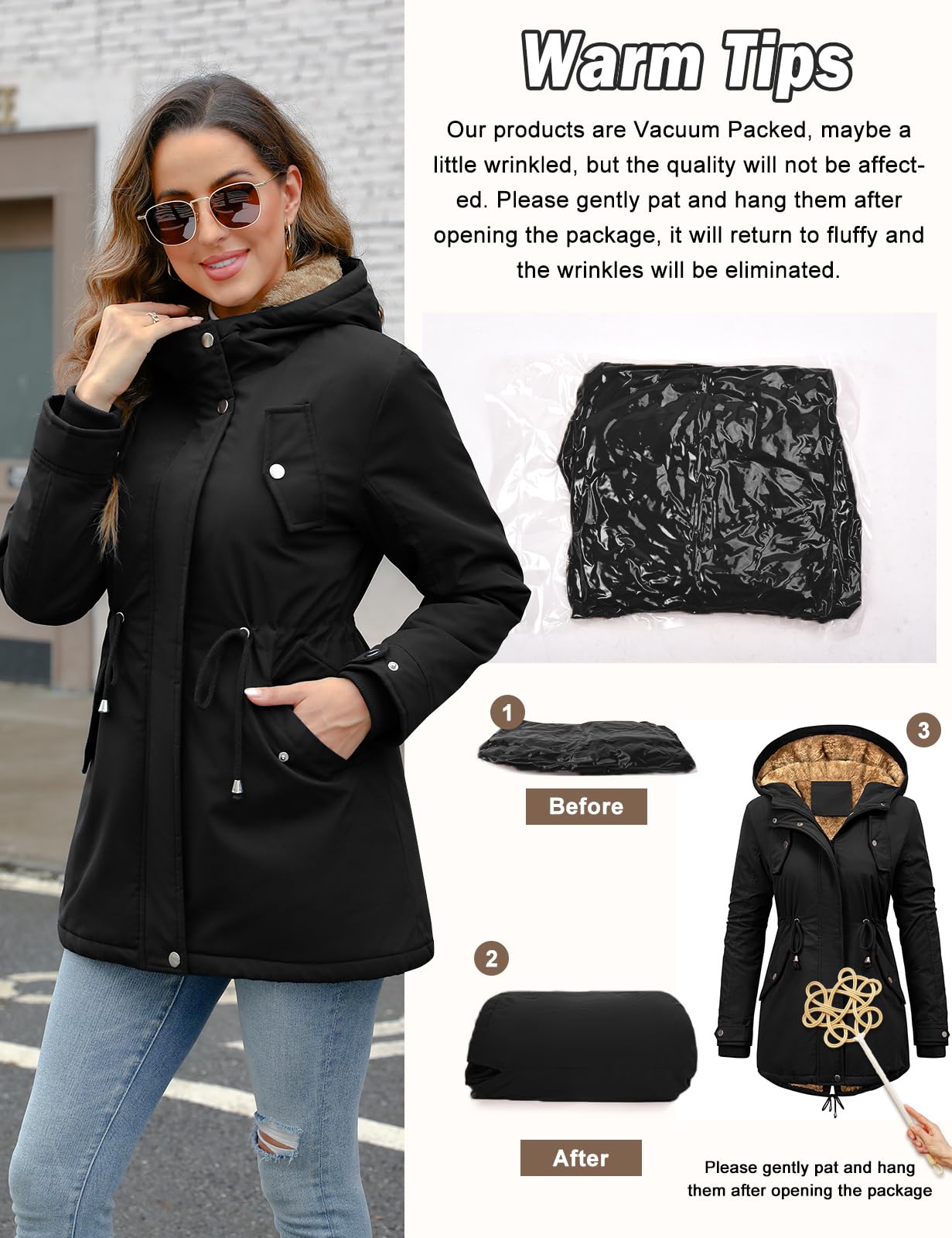 Vancavoo Manteau Femme Hiver Chaud Blouson Polaire Parka Manches Longues Capuchon d'hiver Blouson Zippé Veste Manteaux Epaissé Outercoat