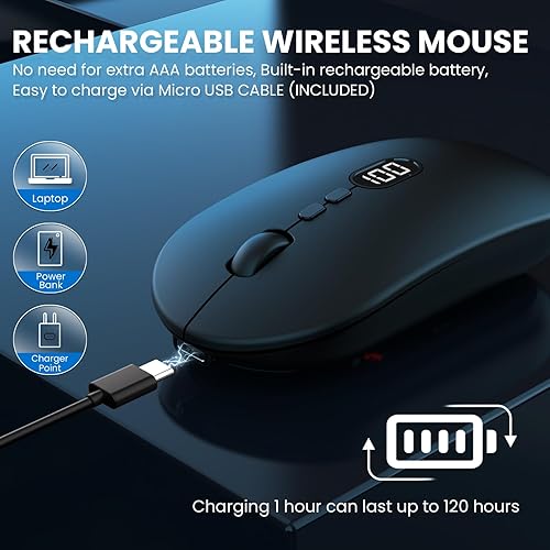 Miniatura 6 de MAGIC-REFINER X1 - Mouse inalámbrico para computadora portátil con nivel de batería visible, mouse USB ultra delgado portátil de 2.4G, clic