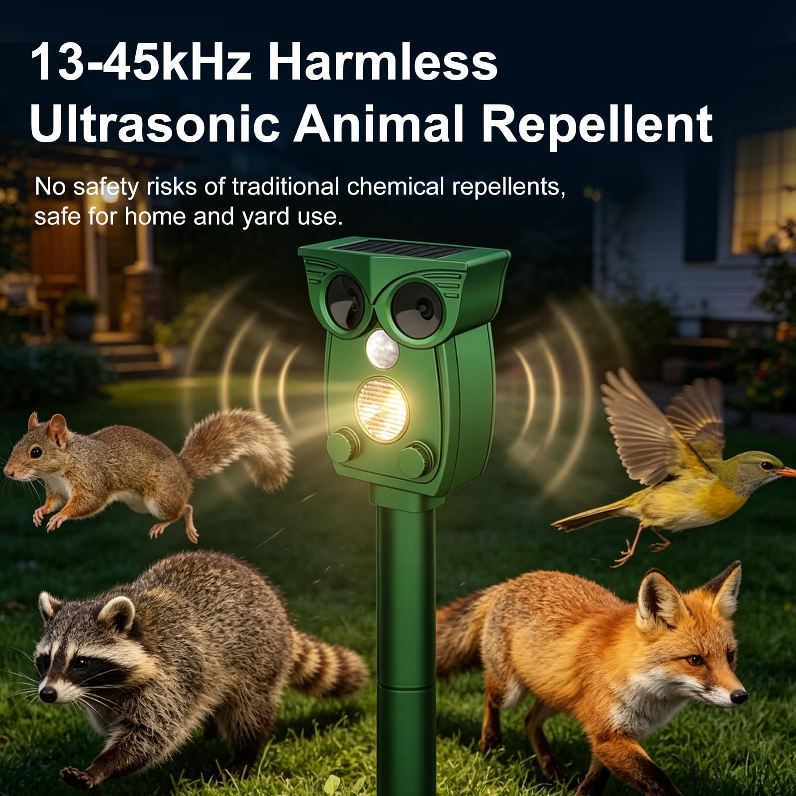 Repelente Gatos, Repelene de Animales, Outdoor Repeller para Los Animales, Repelente Ultrasónico de Topos para Uso al Aire Libre, Ratones, Perroas, Pájaros, Aves, Zorros