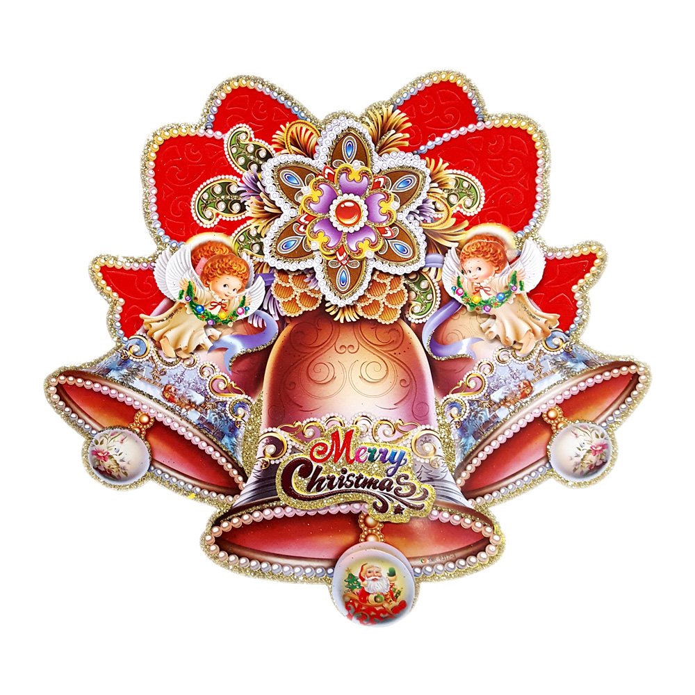 Christmas Hanging Decorations Festive Party Supplies Multi Colour 3D Bells and Angels Theme for Ceilings, Walls and Door, 10 inch