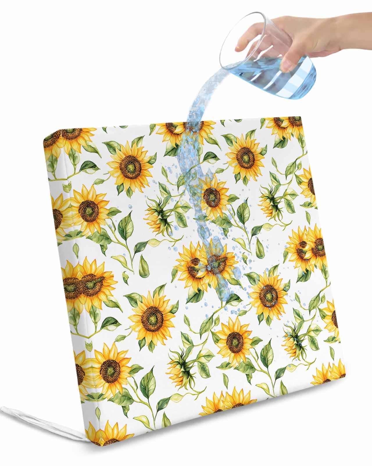 2 Pack Sunflower Waterproof Cushion Covers with Ties, Outdoor Patio Chaise Lounge Chair Seat Cushion Slip Covers Replacement(Only Cover) Farmhouse Flowers Summer Botanical 20