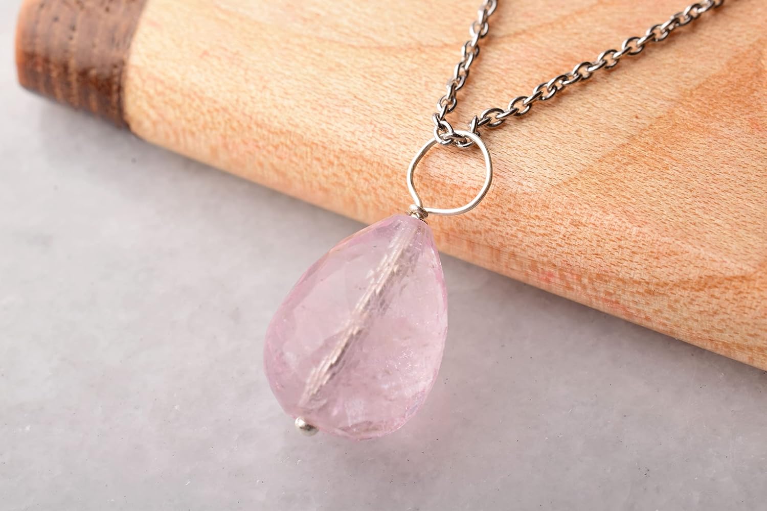 Morganite Pendant Necklace – Faceted Teardrop Pink Crystal Healing Stone Jewelry for Women – Natural Gemstone Necklace, Heart Chakra Reiki Spiritual Jewelry, Handmade Boho Gift - Image 5