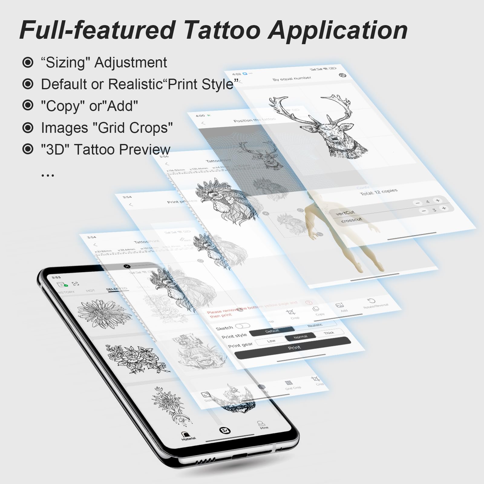 PFARRER Thermocopieur Tatouage Imprimante Thermique sans Fil Professionnelle T106P-EU avec 10 Feuilles Papier Transfert