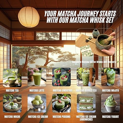 Miniatura 5 de Annie & Mia Design Juego de batidor de matcha (9 piezas), el juego de té matcha japonés incluye cuenco de matcha de cerámica, batidor de matcha de