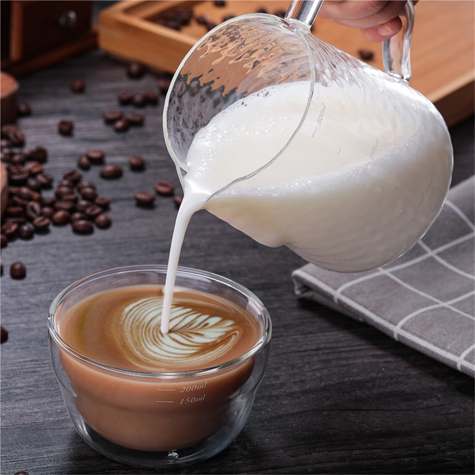 Jarra for espumar leche, 2 uds., crema, Latte, café, guirnalda, máquina, decoración artística, jarra de, espuma, Espresso Para Espumar(Transparent B)