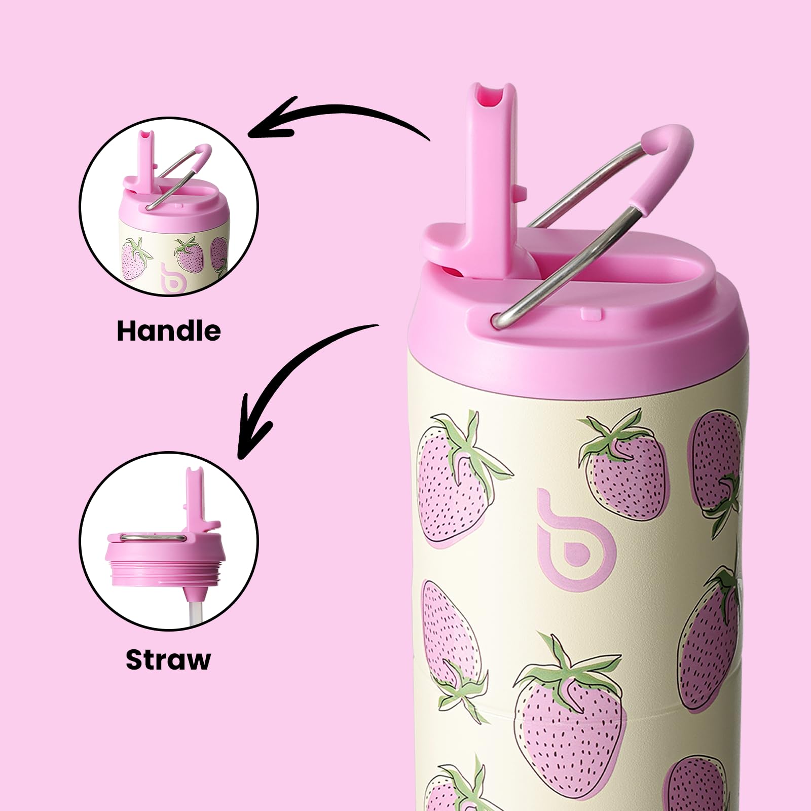 BOTTLE BOTTLE Borraccia isolata in acciaio inox, 750 ml, con cannuccia, coperchio e manico, a prova di perdite, senza BPA, a doppia parete, ideale per sport, viaggi e fitness (bacca dolce)