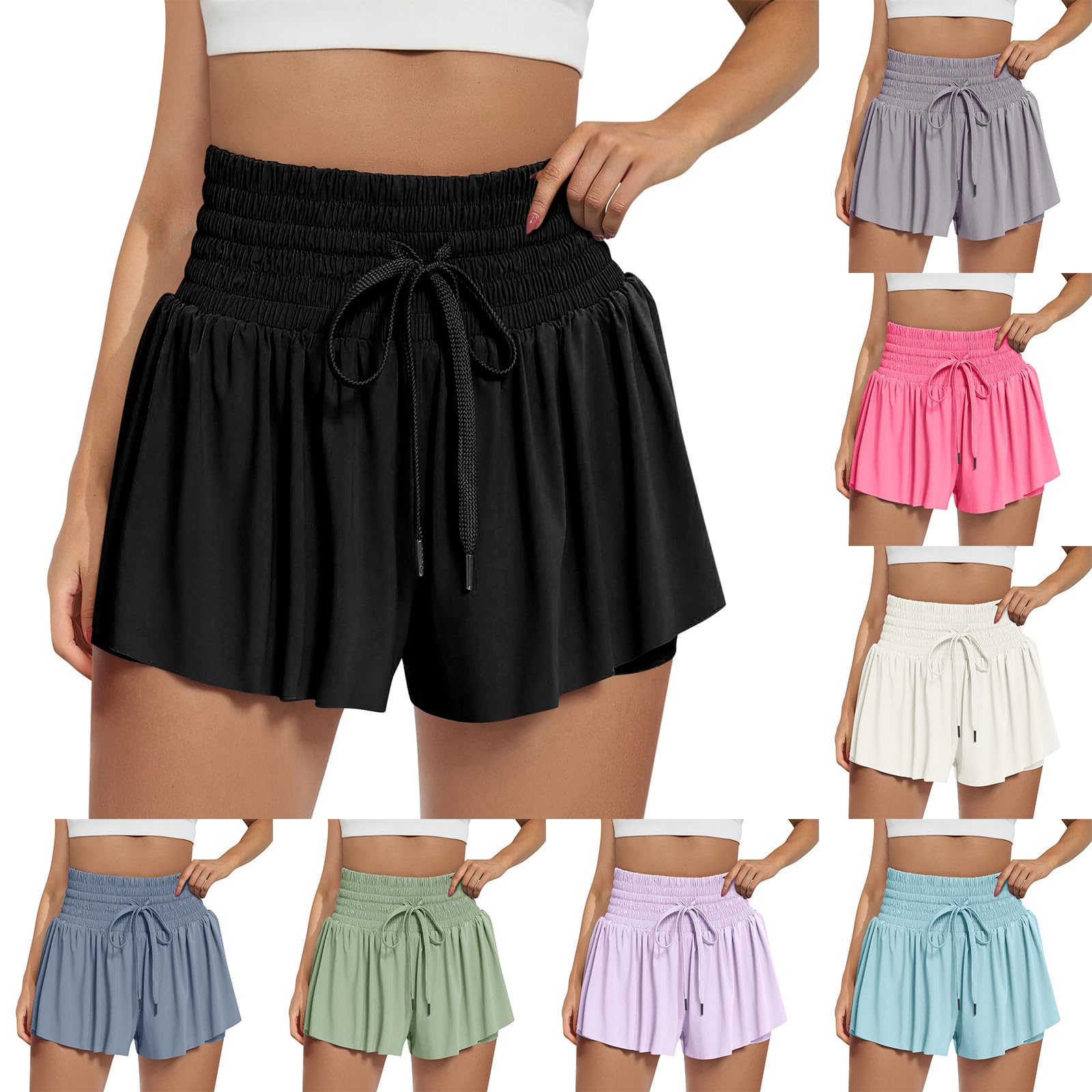 Athletic Shorts for Women 2 in 1 Running Shorts with Pockets High Waisted Flowy Butterfly Short Pants Tennis Skort