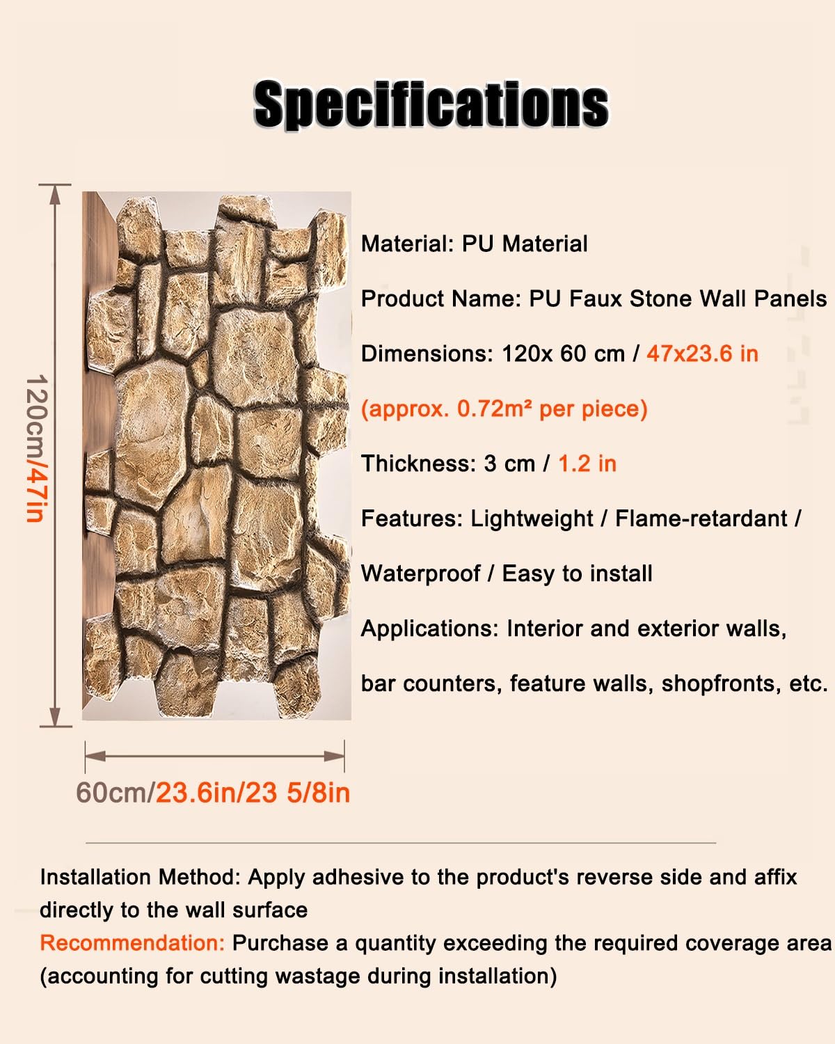 Rivestimento Parete Pannelli decorativi in ​​PU effetto pietra, installazione semplice per più superfici murali, rivestimenti per pareti interne ed esterne(A)