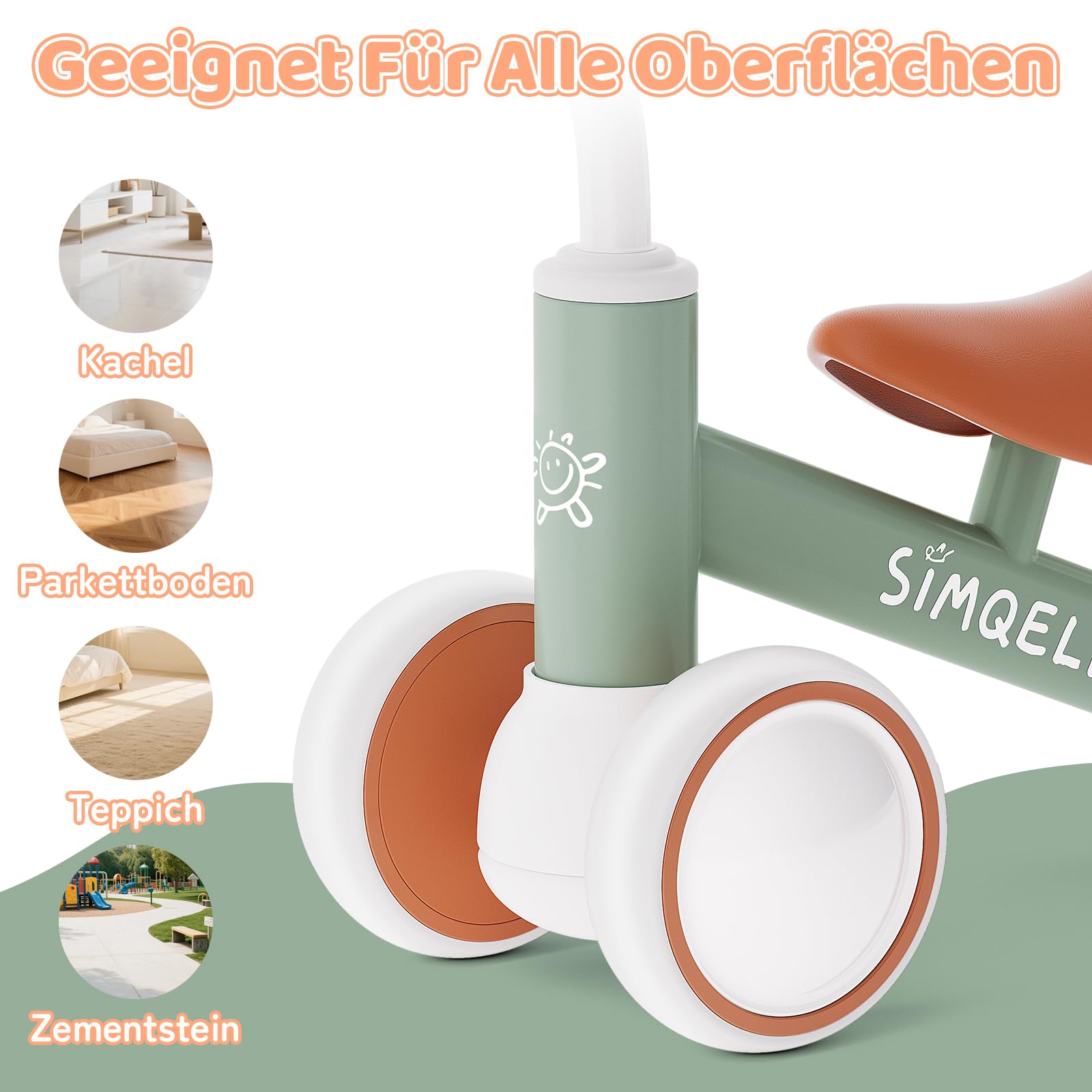 Kinder Laufrad ab 1 Jahr, Spielzeug für 10-24 Monate Baby Lauflernrad Fahrrad ohne Pedal mit 4 Rädern Laufräder für Jungen und Mädchen, Kleinkinder Erste Geburtstag Geschenk, Grün