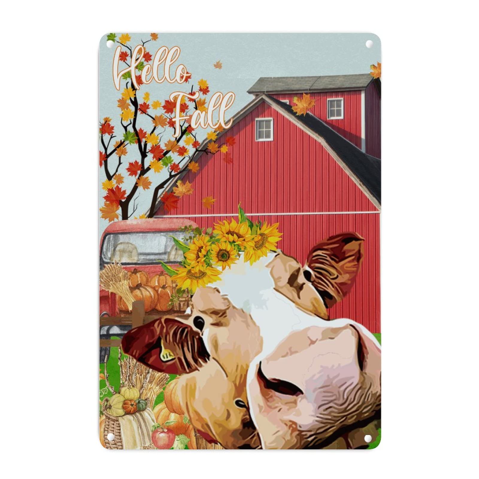 Panneau en aluminium Happy Autumn durable, décoration murale rétro 45x30 cm
