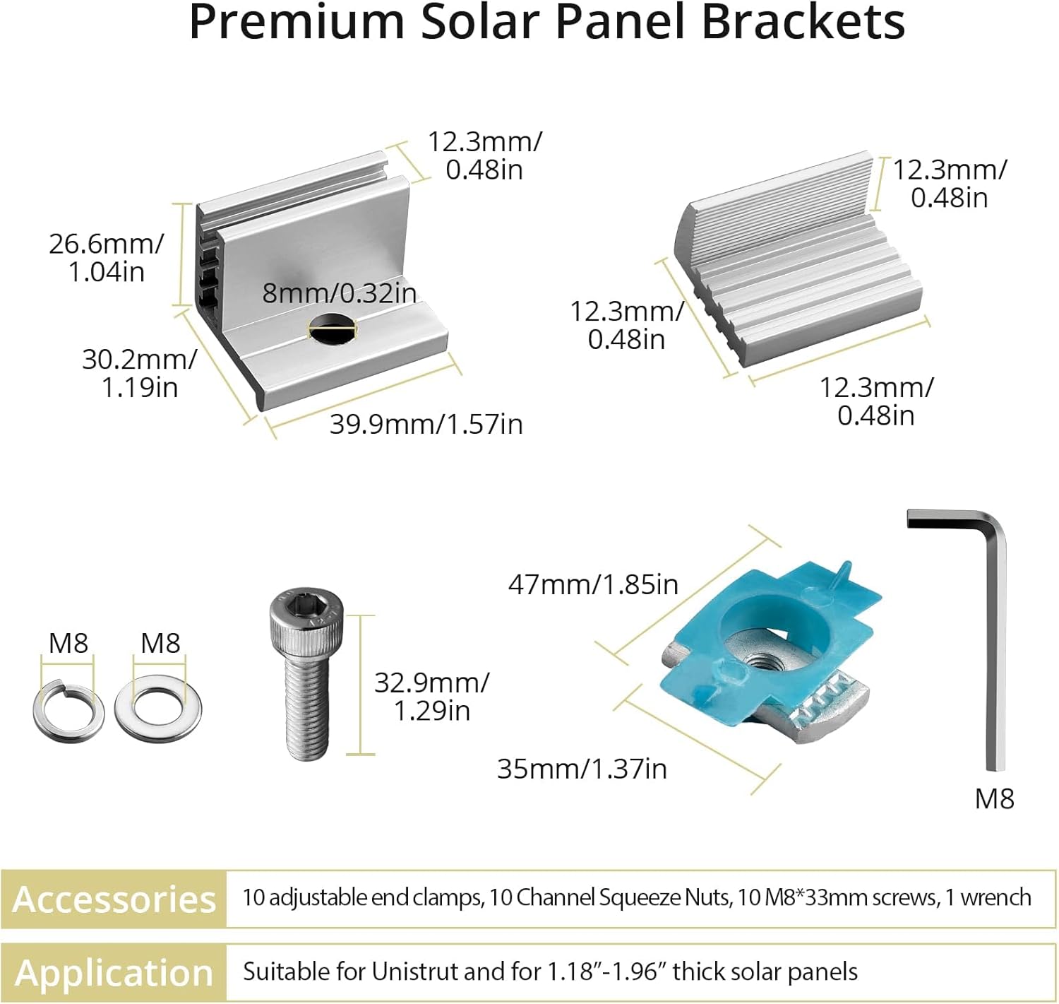 Anbte 80Pcs/40Pairs Solar Connectors, IP68 Waterproof Male/Female Solar Panel Cable Connectors for 4 mm² & 6 mm² Cable & 10pcs Adjustable Solar Panel End Clamp for Unistrut